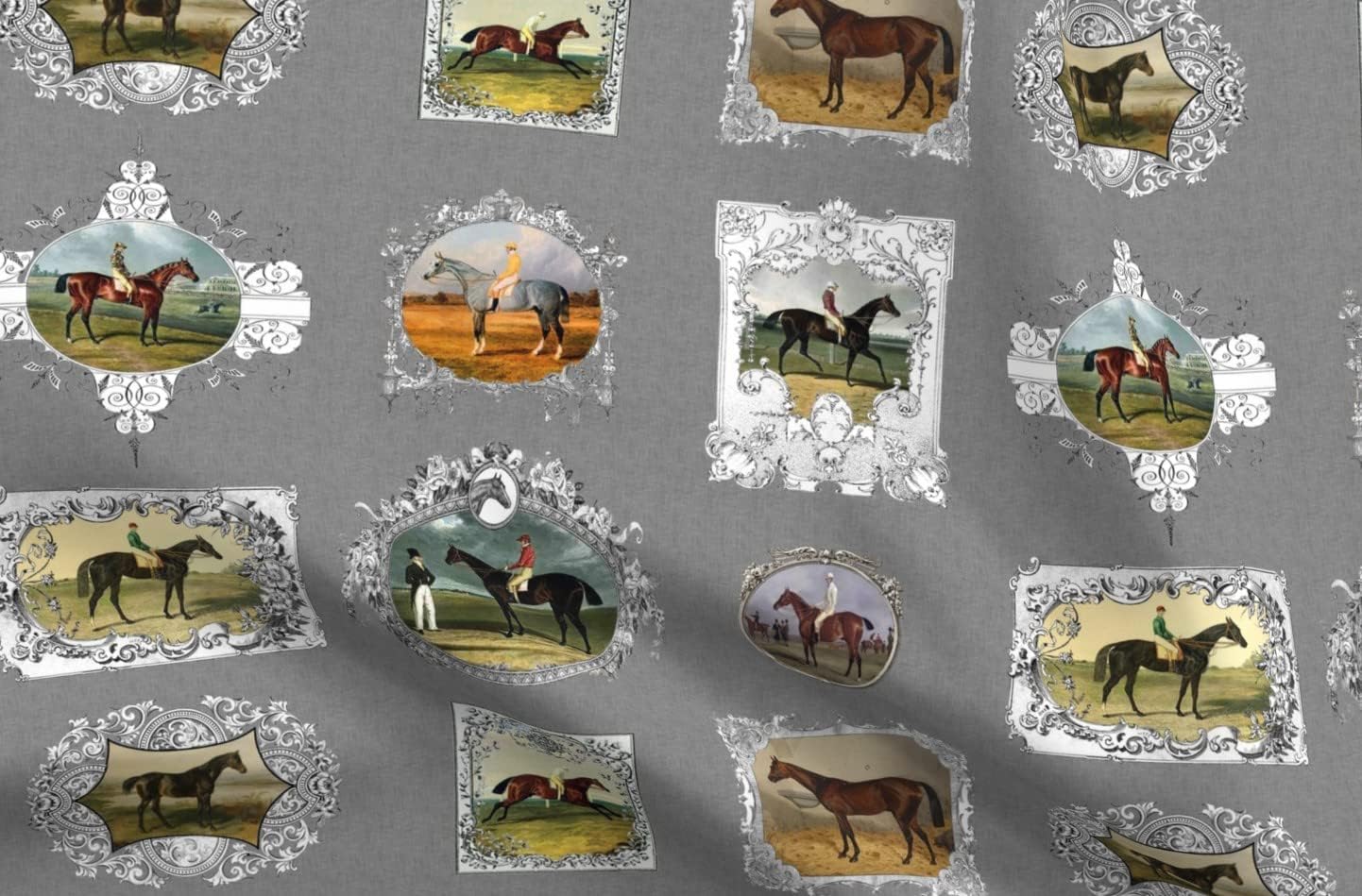 Spoonflower Fabric - Equestrian Horse Racing Portrait Printed on Organic Cotton Sateen Fabric by The Yard - Sewing Quilting Apparel Home Decor