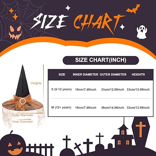 Miniatura 4 de Zando Sombrero de bruja para niñas de encaje para niñas, sombrero de brujas de Halloween para decoración de disfraz de bruja para fiesta de cosplay