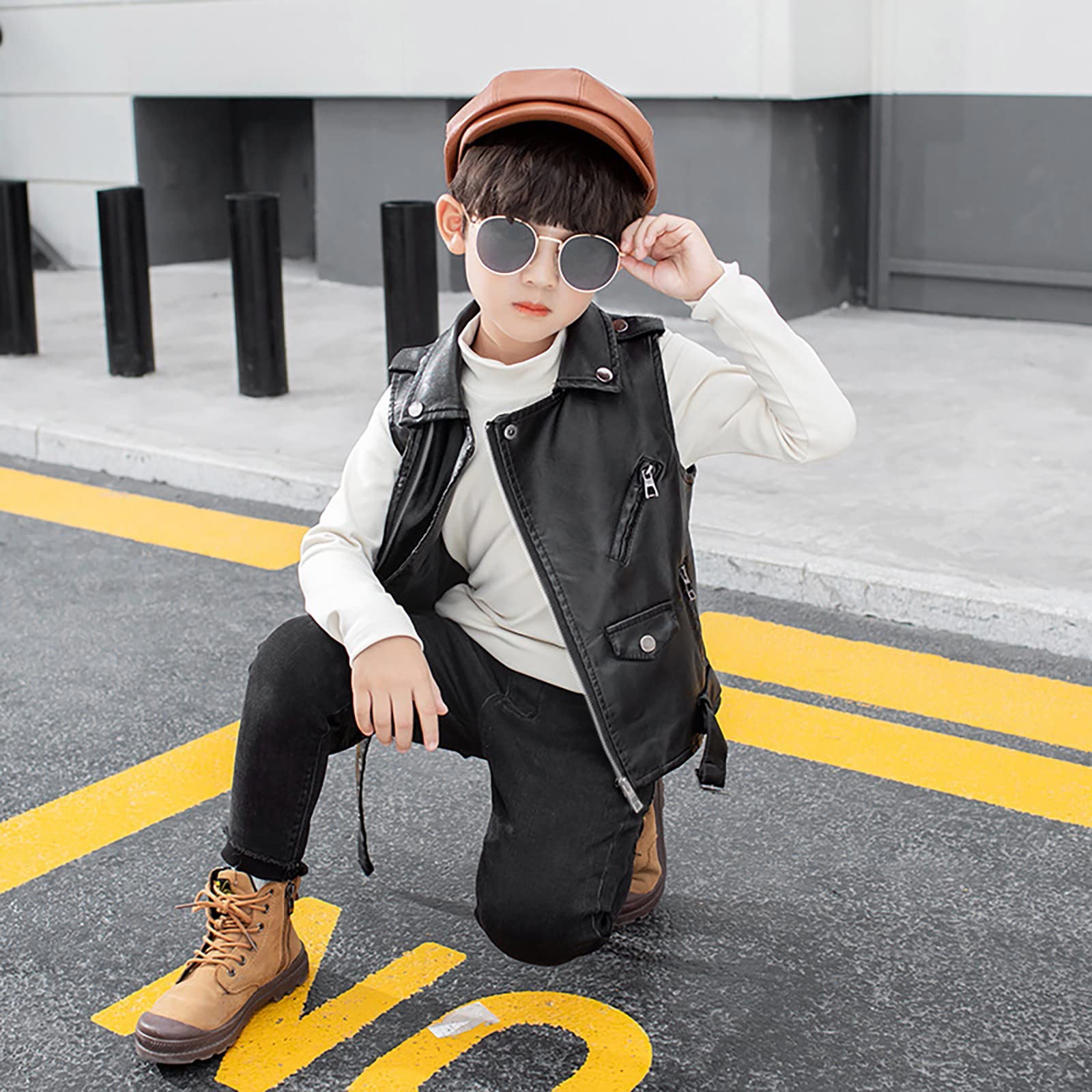 Gilet di Pelle per Ragazzi e Ragazze Giacca di Pelle Classica Casual Gilet Cappotto Corto Senza Maniche Jacket Outwear,Giubbotto Neonata Antivento,Giacca Primaverile Bambina,Giacca a Vento Bambina