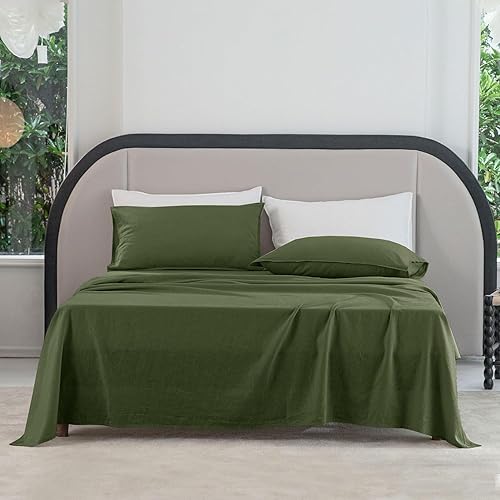 Miniatura 7 de Talasily Juego de sábanas de lino tamaño Queen, 4 piezas (1 sábana encimera y 1 sábana bajera y 2 fundas de almohada), juego de sábanas de 55% lino