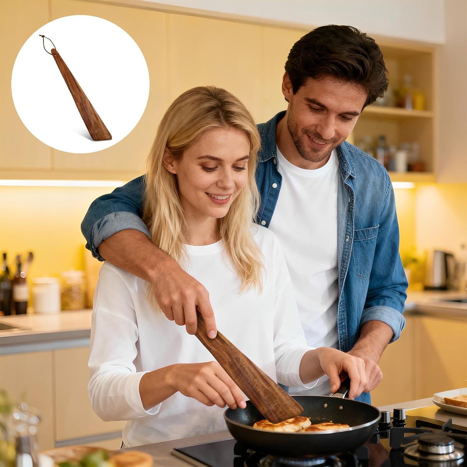 12 Inch Teak Wood Spatula, Washable Reusable Flat Wood Spatula Egg Flipper Practical Wooden Cooking Utensils for Home Kitchen Flipping Scraping Turning - Image 4