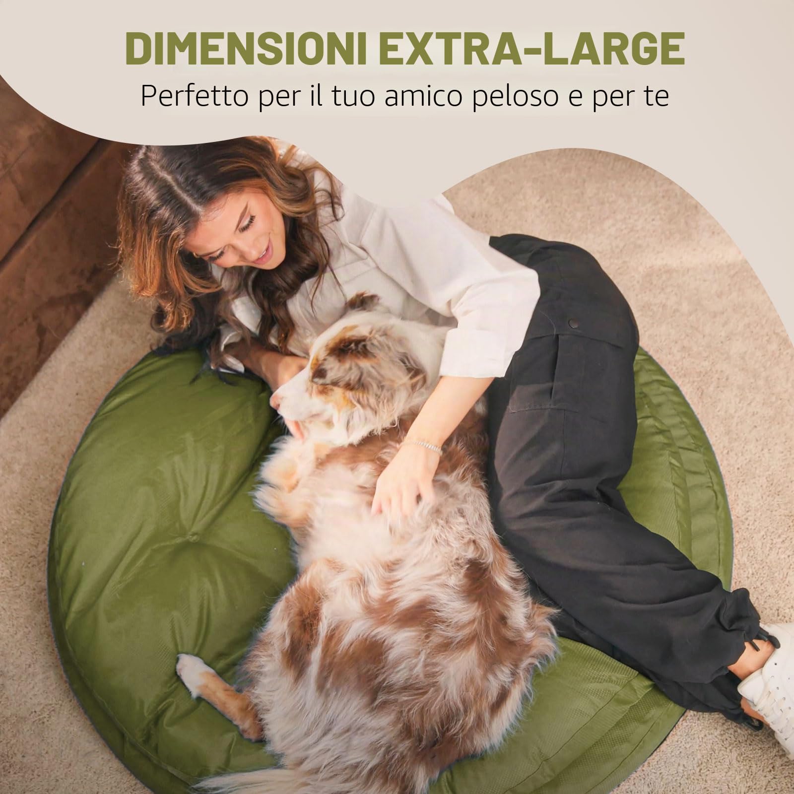 ClevaHome Cuccia Ortopedica per Cani, Letto Rotondo a Doppio Strato con Tessuto Idrorepellente, Fondo Antiscivolo e Copertura Lavabile in Lavatrice (Verde Oliva, L)