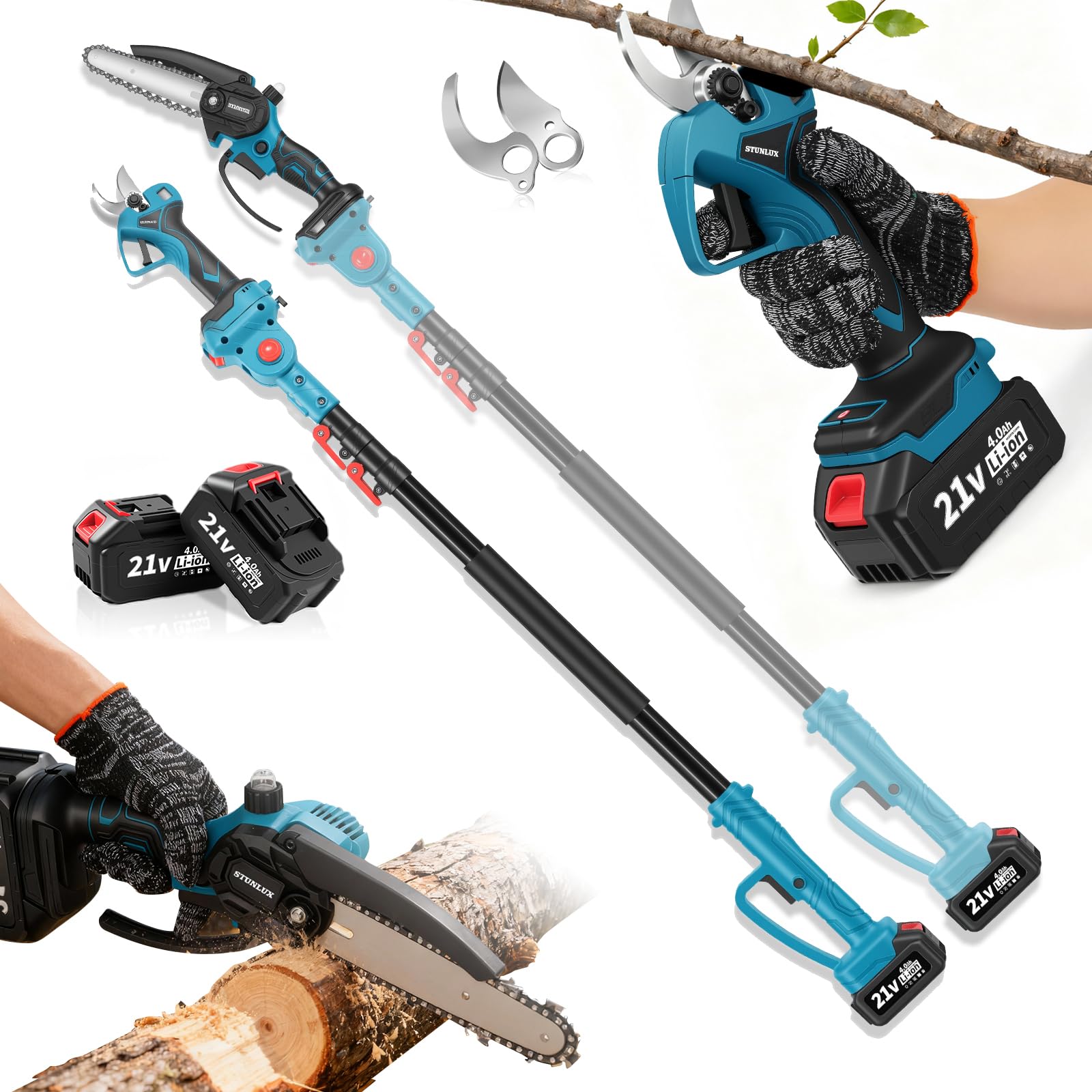 Cordless Electric Pole Saw & Pruning Shears Kit 4 in 1 Tree Trimming Tool with