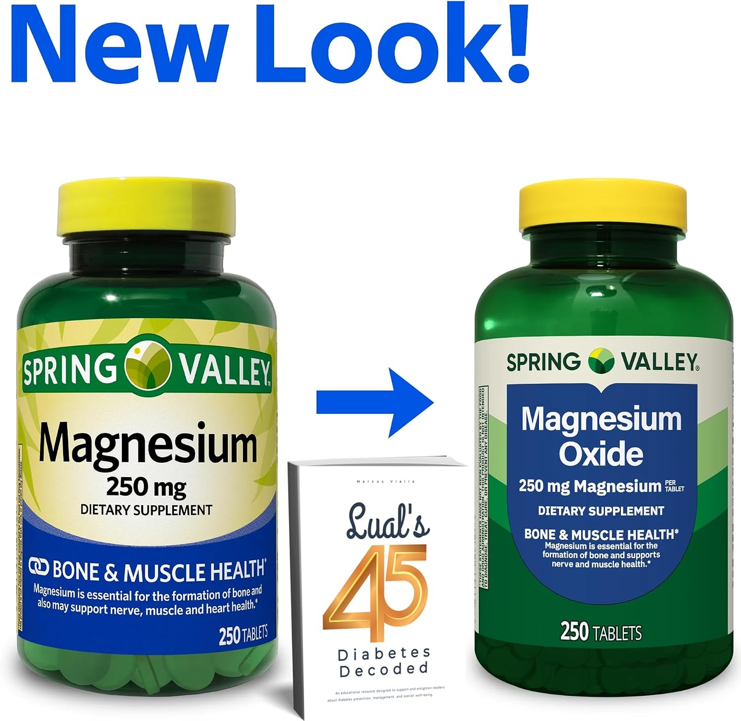 Spring Valley Magnesium 250mg 250 Count, Bone & Muscle Health, Best Magnesium Supplement for Women, Dietary Supplement Bundle with Lual's 45 Diabetes Decoded