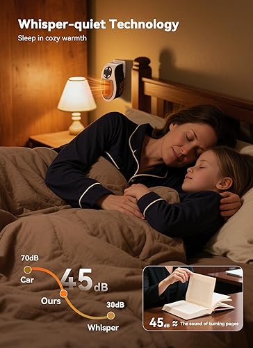Miniatura 5 de Calentador de espacio pequeño enchufable para uso en interiores de 450 W, calentador eléctrico de pared con control remoto, temporizador de 12 horas