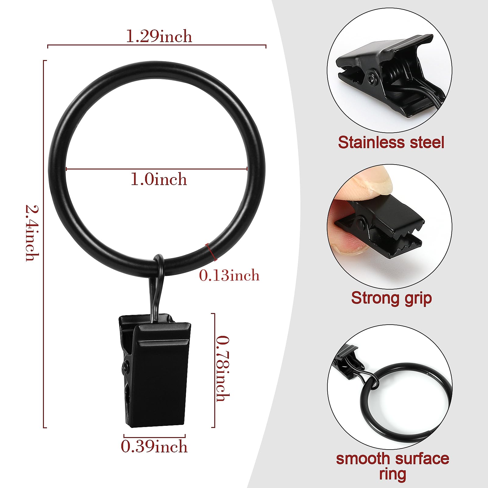 46 Pack Shower Curtain Hooks,Curtain Rings Metal Hooks with Clips,Curtain Rod Clips Photo Small Clips Shower Black Curtain Hangers for Indoor Outdoors