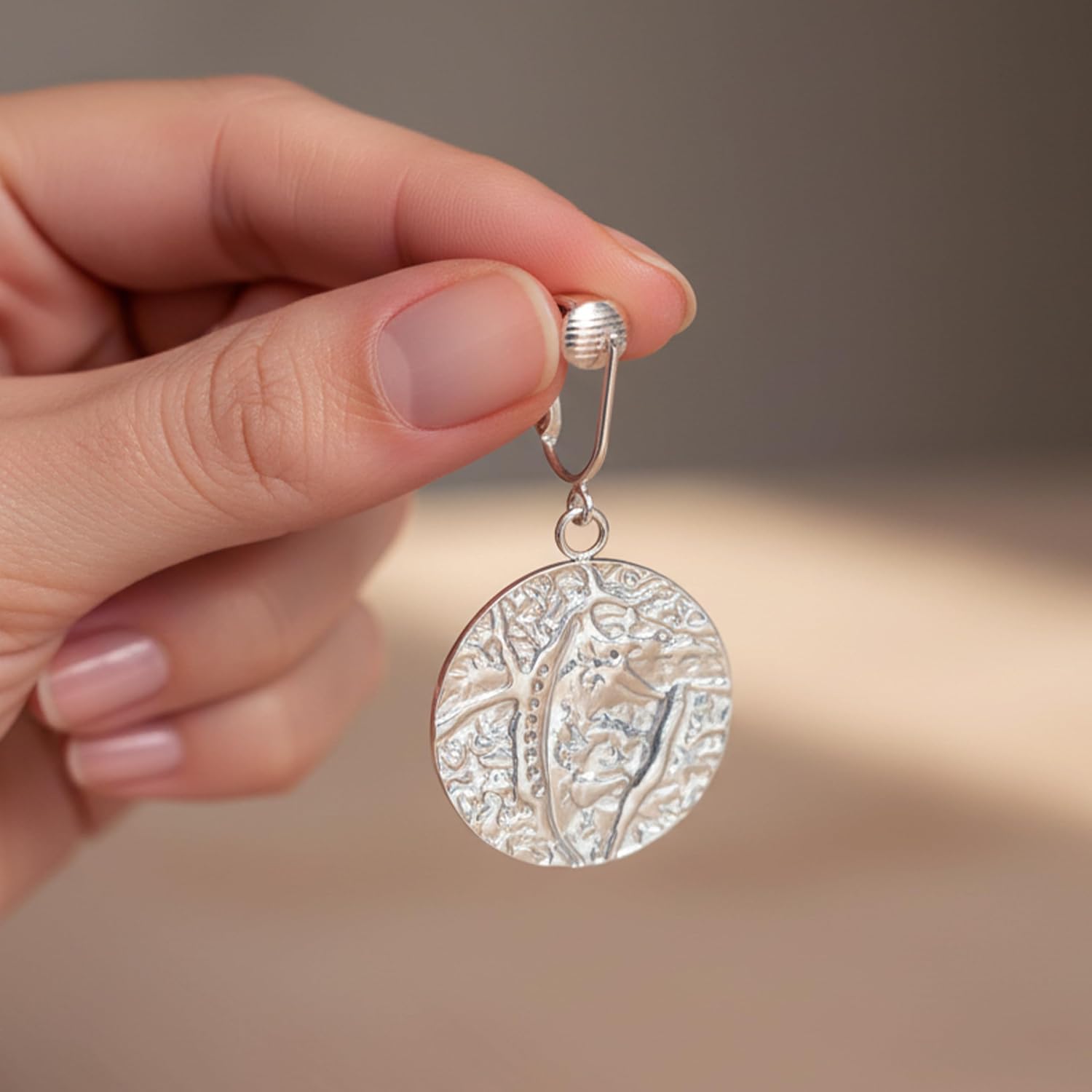Aloha Earrings Non Pierced Clip On Hammered Disc Dangling Earrings