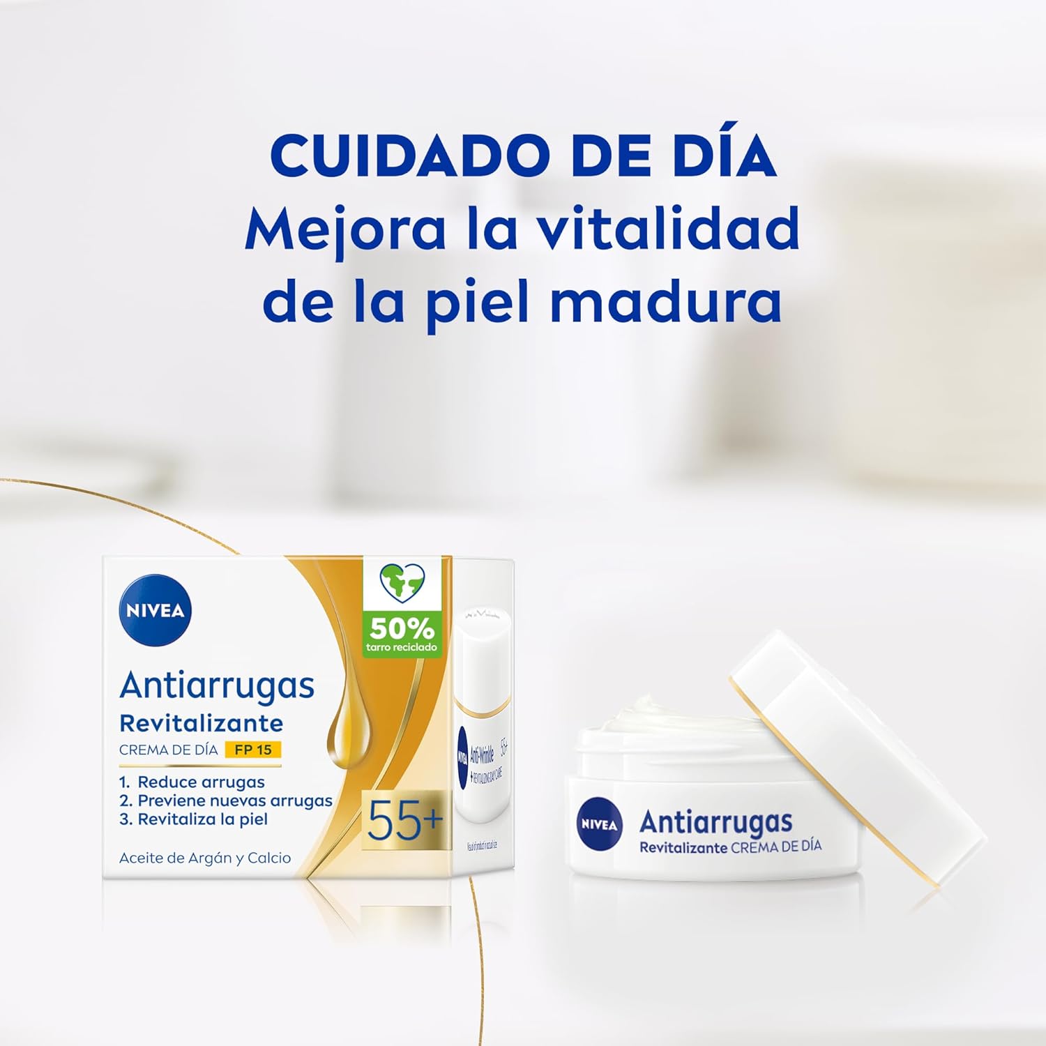 NIVEA Revitalizing Day Cream for Mature Skin 55+ with Argan Oil and Calcium – Deep Comforting Hydration, Skin-Strengthening Moisture Care for Smoother, More Radiant Look – 50 ml / 1.69 fl oz