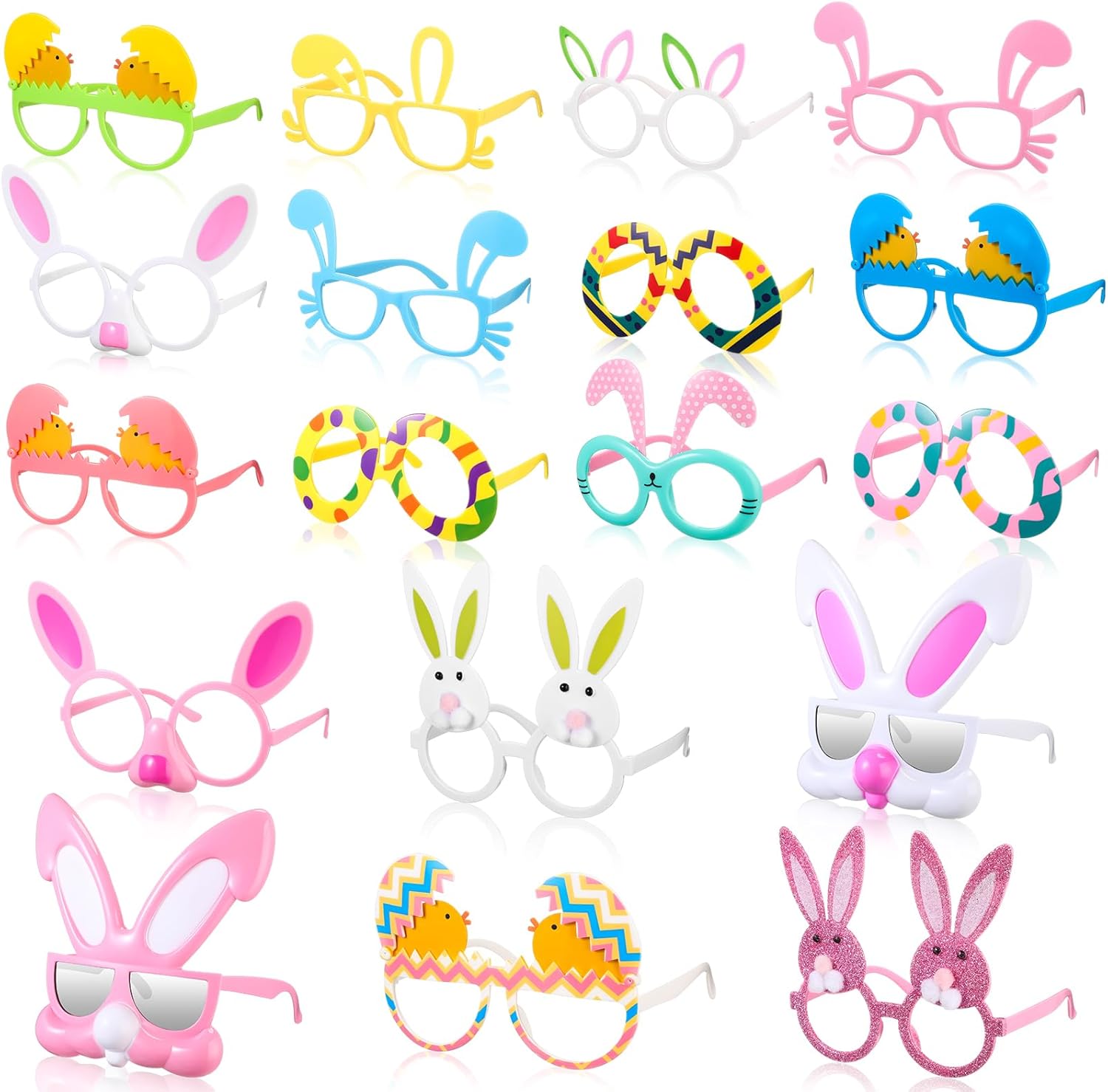 Simgoing 18 Pairs Plastic Easter Glasses for Boys Girls Adult Bunny Chick Funny Eyeglasses for Frame Easter Party Favors Supplies Gift Basket Stuffers