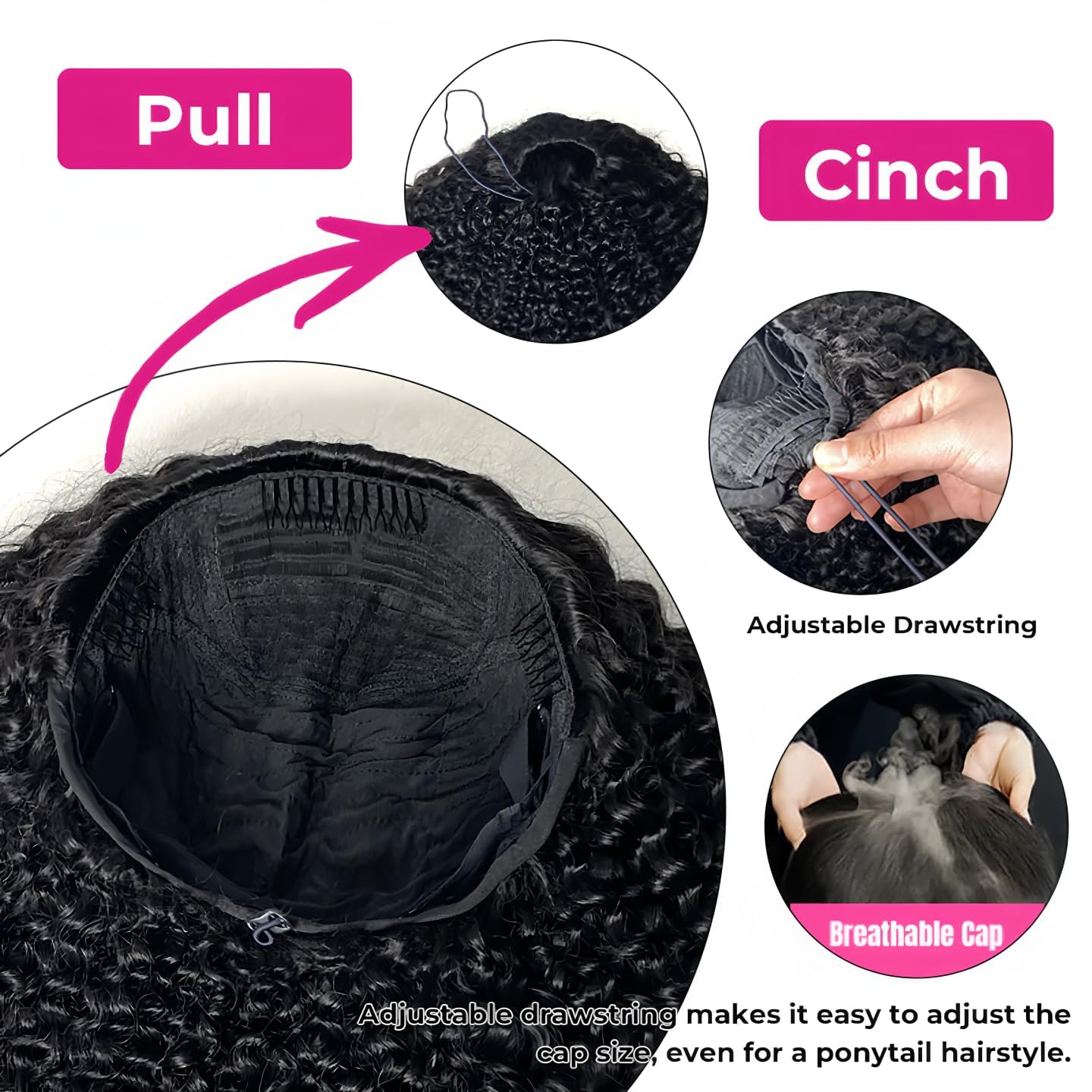 Larhali Kinky Curly Half Wig Human Hair 180% Density Wear And Go Glueless Wigs Human Hair 20 Inch Curly 3 In 1 Half Wigs for Women Drawstring Seamless Flip Headband Wig Beginner Friendly
