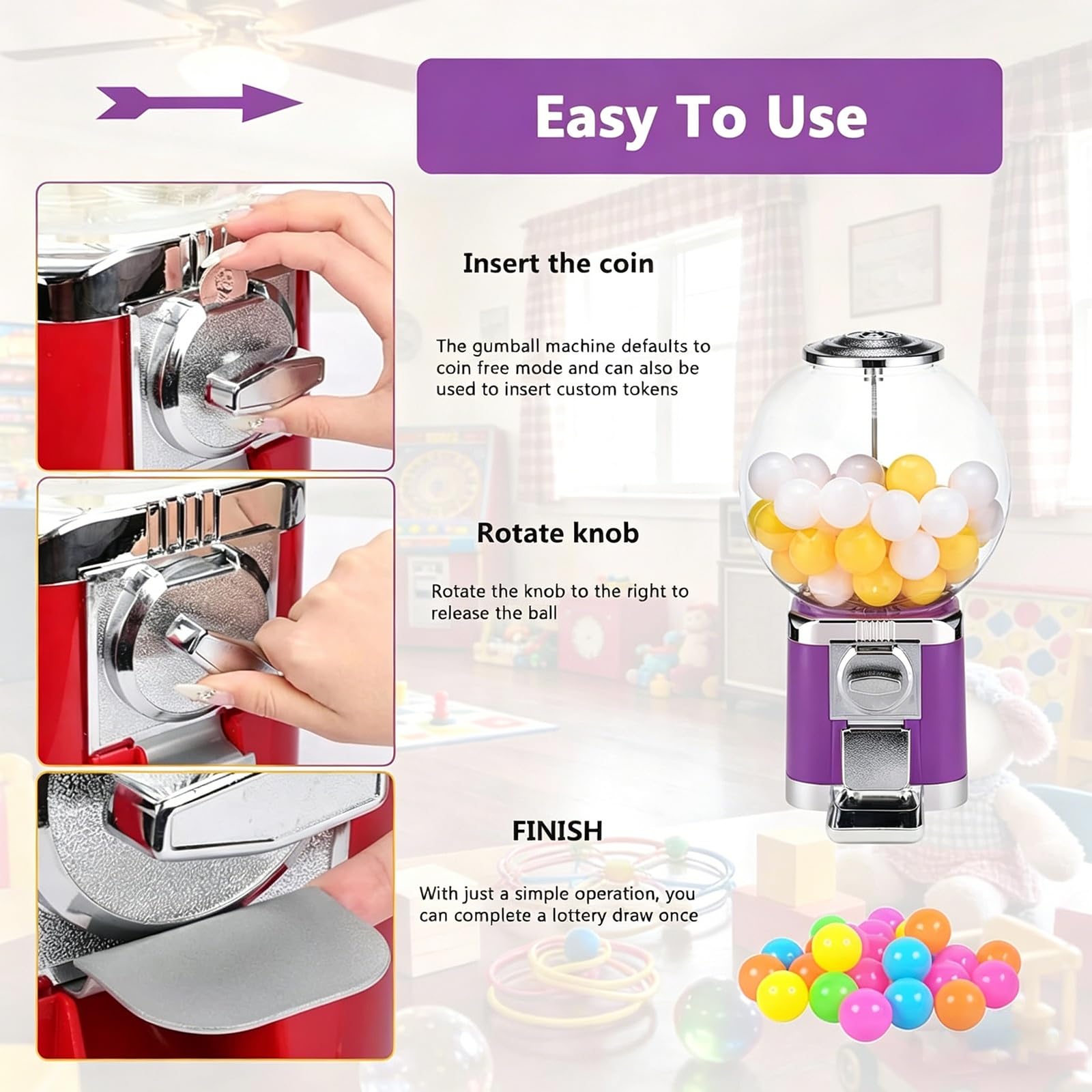Automat Gashapon z 200 kulkami, dozownik kapsułek z darmowym obrotem, bez monet, obsługa manualna, na kapsułki kawowe lub słodycze, idealny do domu, pokoju gier(Yellow)