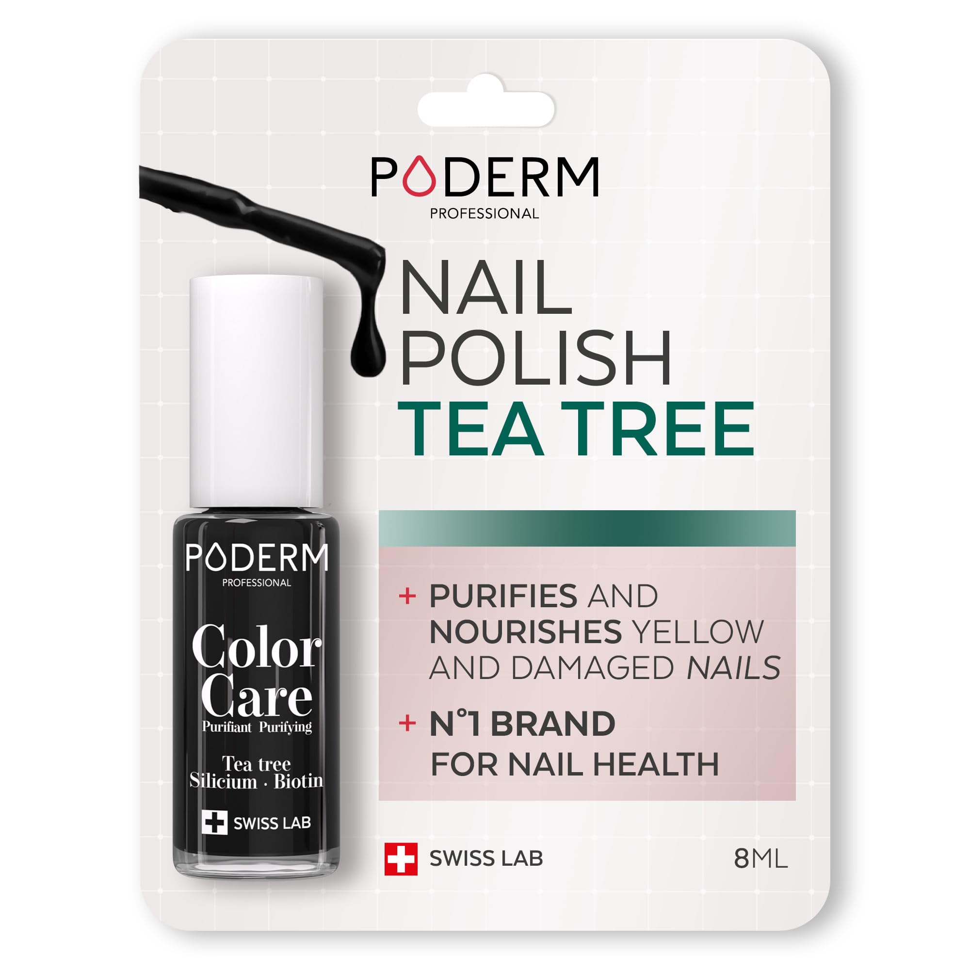 PODERM - Nail Polish – Enriched with Tea Tree – Improves nail appearance – Ingredients Natural/Vegan - foot/hand - Swiss Made (Jet Black)