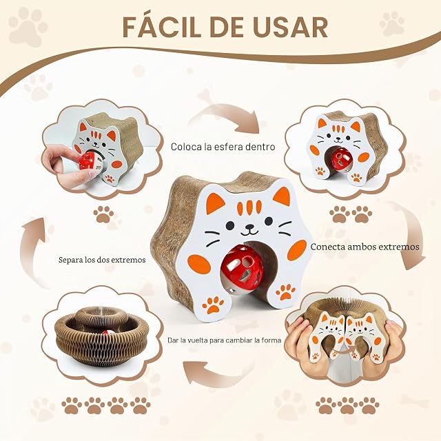 Foto 5 de 8 de Rascador para Gatos, Cat Scratcher con Bola Campana, Juguete de Cartón para Gatos, Juguetes Gato Interactivos