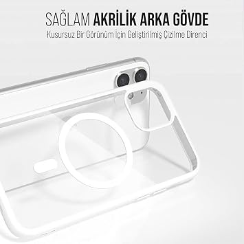 iPhone için Kılıf Kamera Korumalı Magsafe Wireless Şarj Özellikli Şeffaf Renkli Kılıf (iPhone 11 Beyaz)