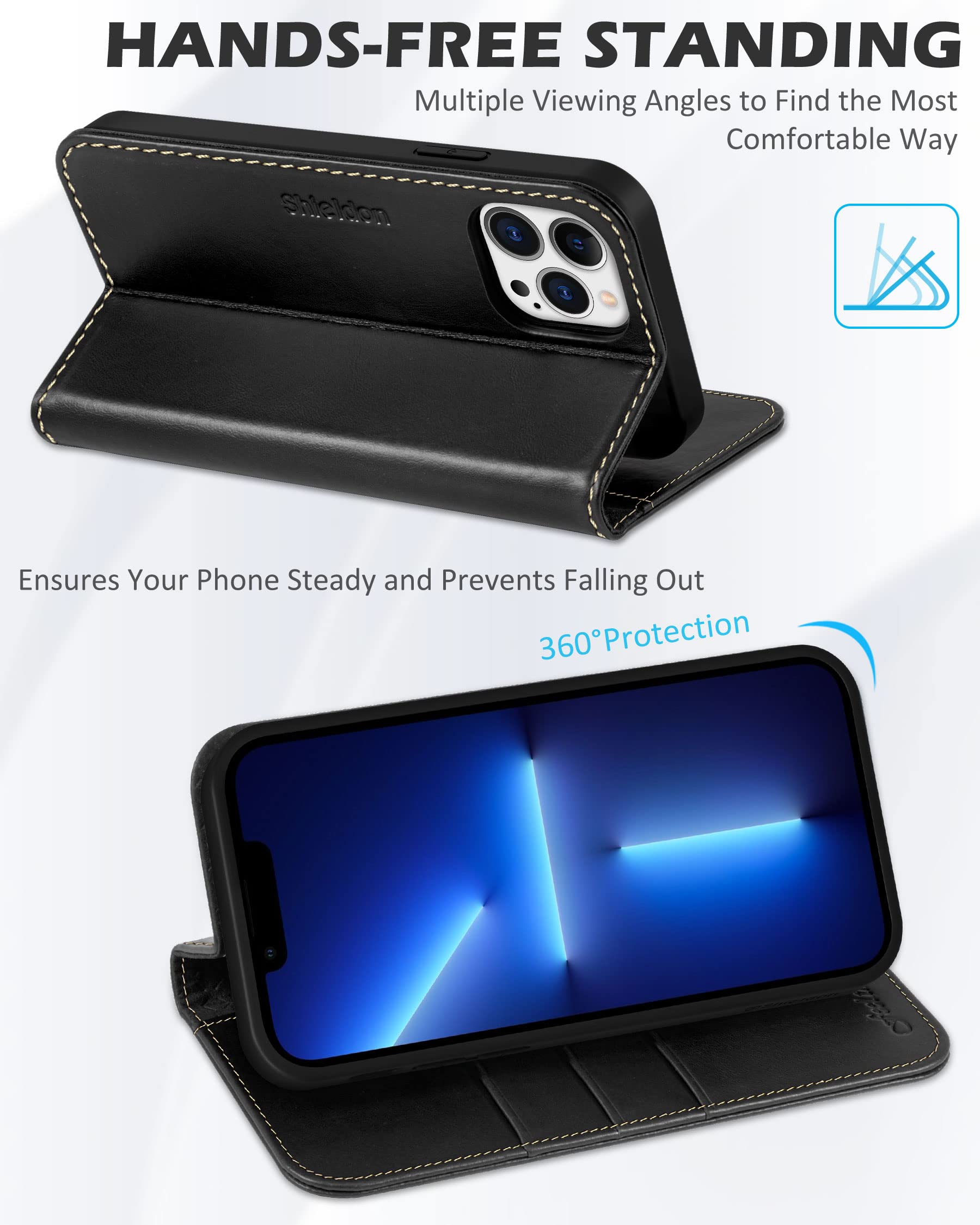 Phone Case SHIELDON Wallet Case For 5G, Protective Genuine Leather