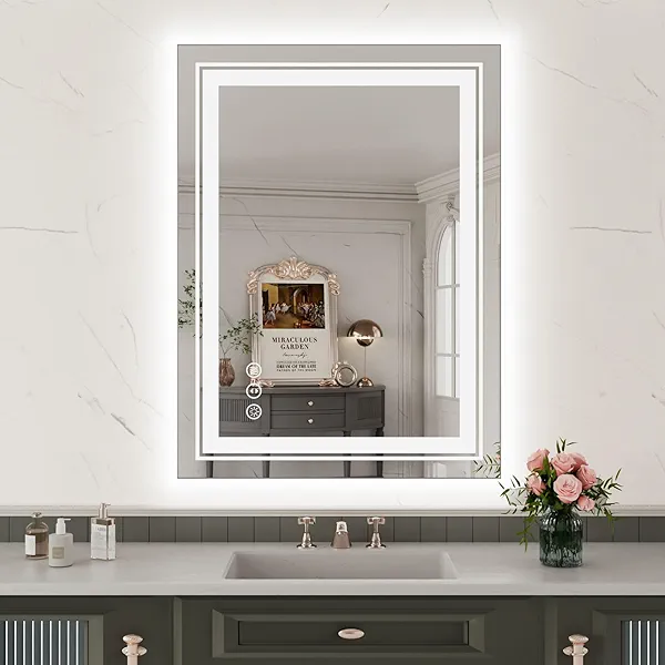 WTTY LED Bathroom Mirror with Backlit and Front Light,24"x32",Stepless Dimmable LED Mirror for Bathroom,Anti-Fog Lighted Bathroom Vanity Mirror Modern for Wall,Memory Function,Shatter-Proof