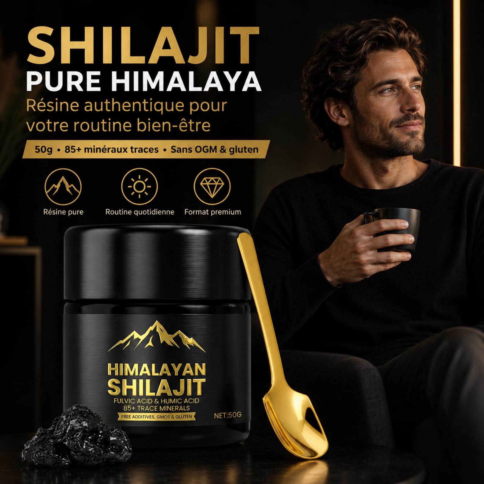 Shilajit Pure Himalaya Bio, 50g Shilajit Résine, Contient De 85 Minéraux | Naturels Supplément, Naturel Sans Et Absorbez Efficacement, Améliore l'Endurance Et La Vigueur Qui