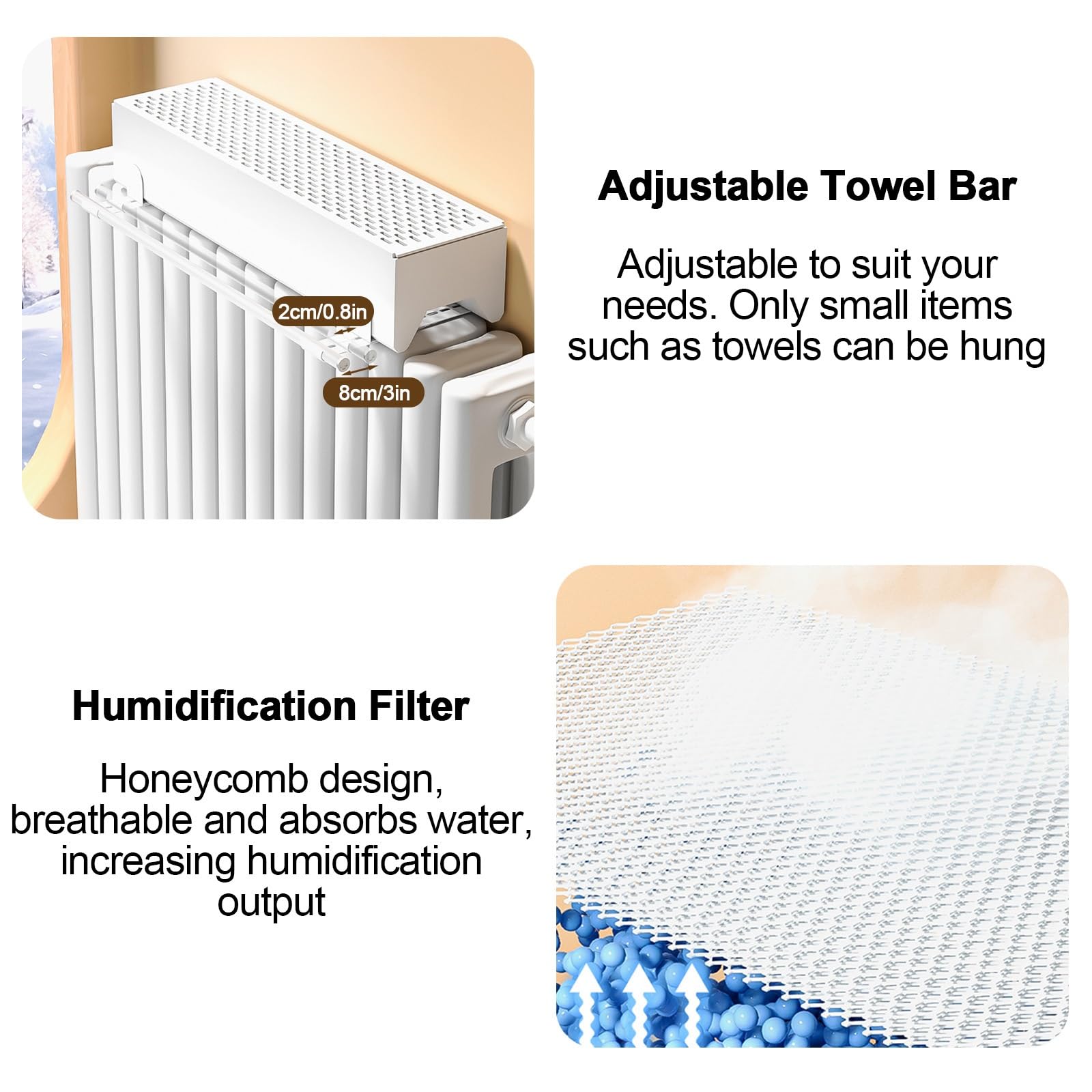Umidificatore per Termosifoni, Umidificatore Ambiente, Non Necessita di Elettricità, Materiale in Alluminio, con Asta Retrattile per Stendere I Vestiti(40cm/16in)