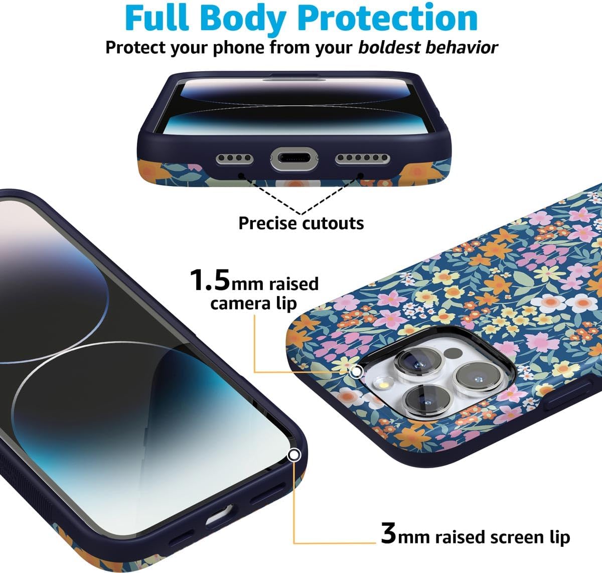 Casely iPhone 16 Pro Max Case | Full Bloom | Navy Floral | Bold Protective Design | Compatible with MagSafe