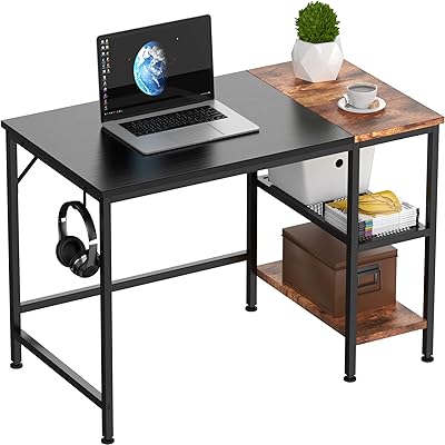 HOMIDEC Scrivania da ufficio, scrivania per computer con libreria, scrivania per studio PC, scrivania per casa, lavoro con scaffali, camera da letto, 100x50x75 cm
