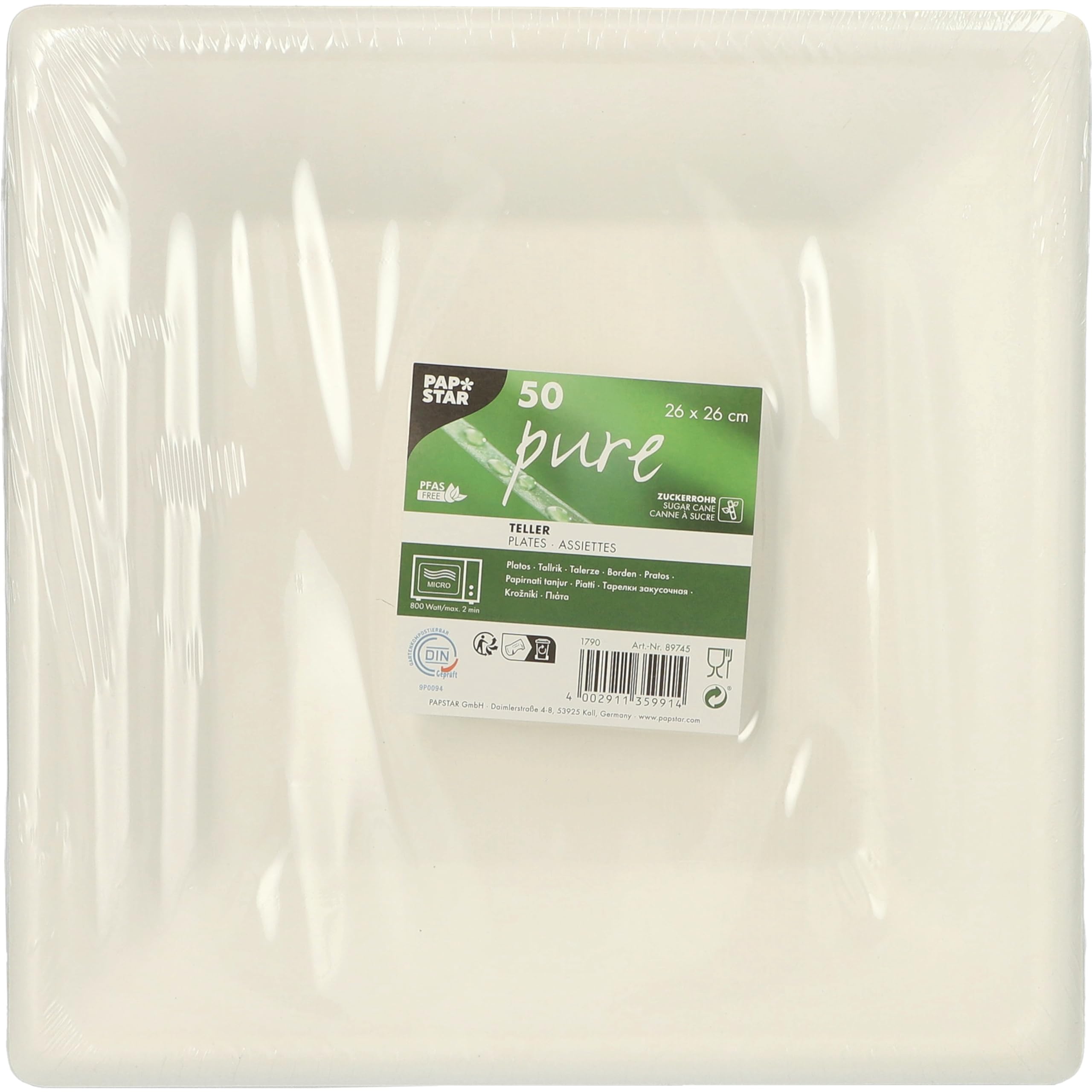 50 Teller, Zuckerrohr "pure" eckig 26 cm x 26 cm weiss – Ansicht 2