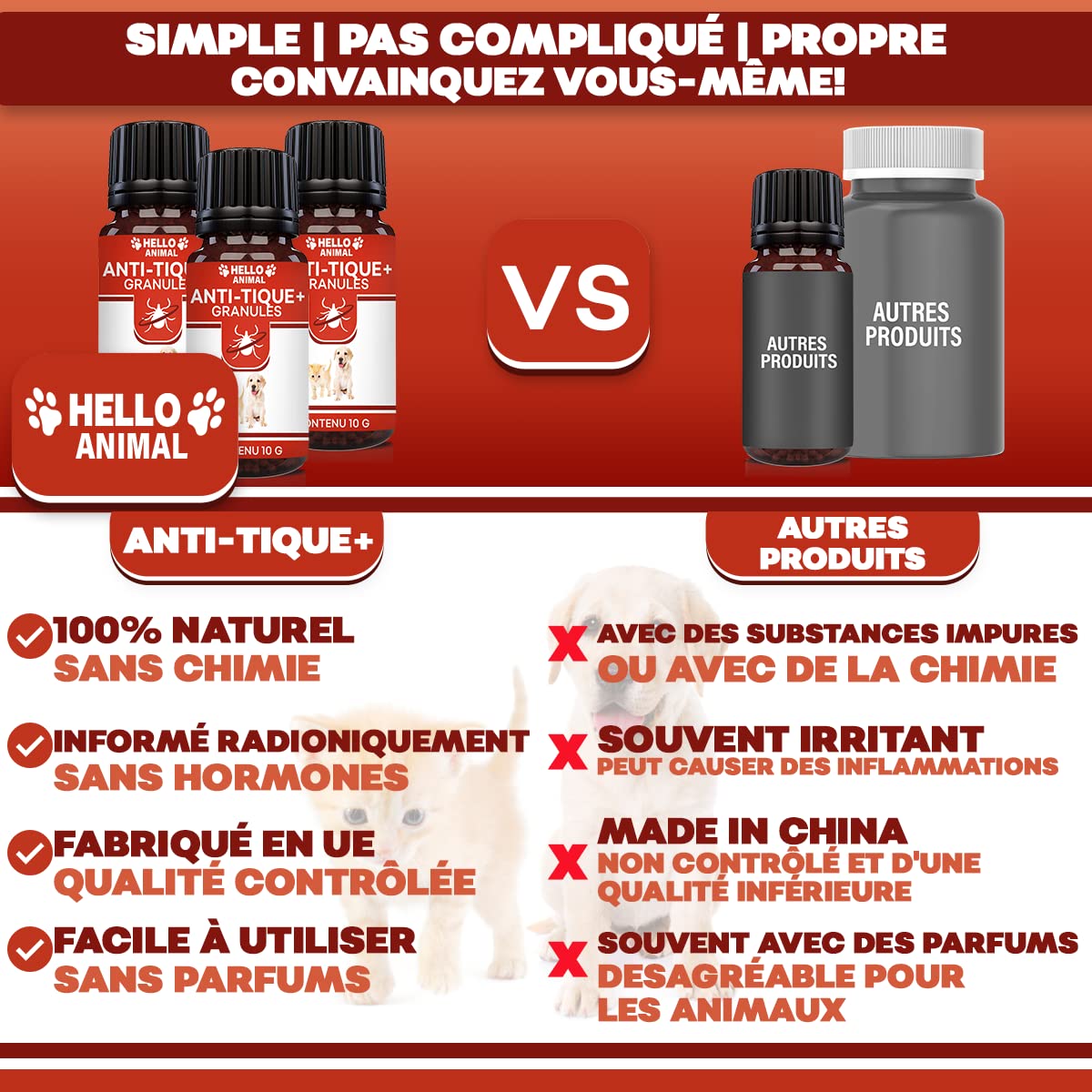 Nouveau : HelloAnimal® Anti-Tique granules – pour Chien et Chat Contre tiques avec Effet immédiat – Traitement Naturelle pour Votre Animal Domestique – Protection Efficace, 10g