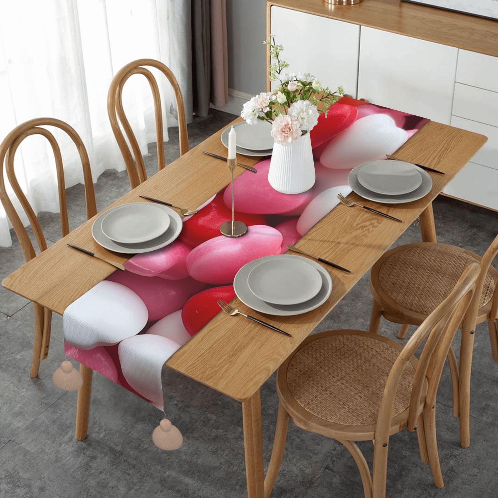 Chemin de table en lin rustique pour décoration de cuisine et repas de famille