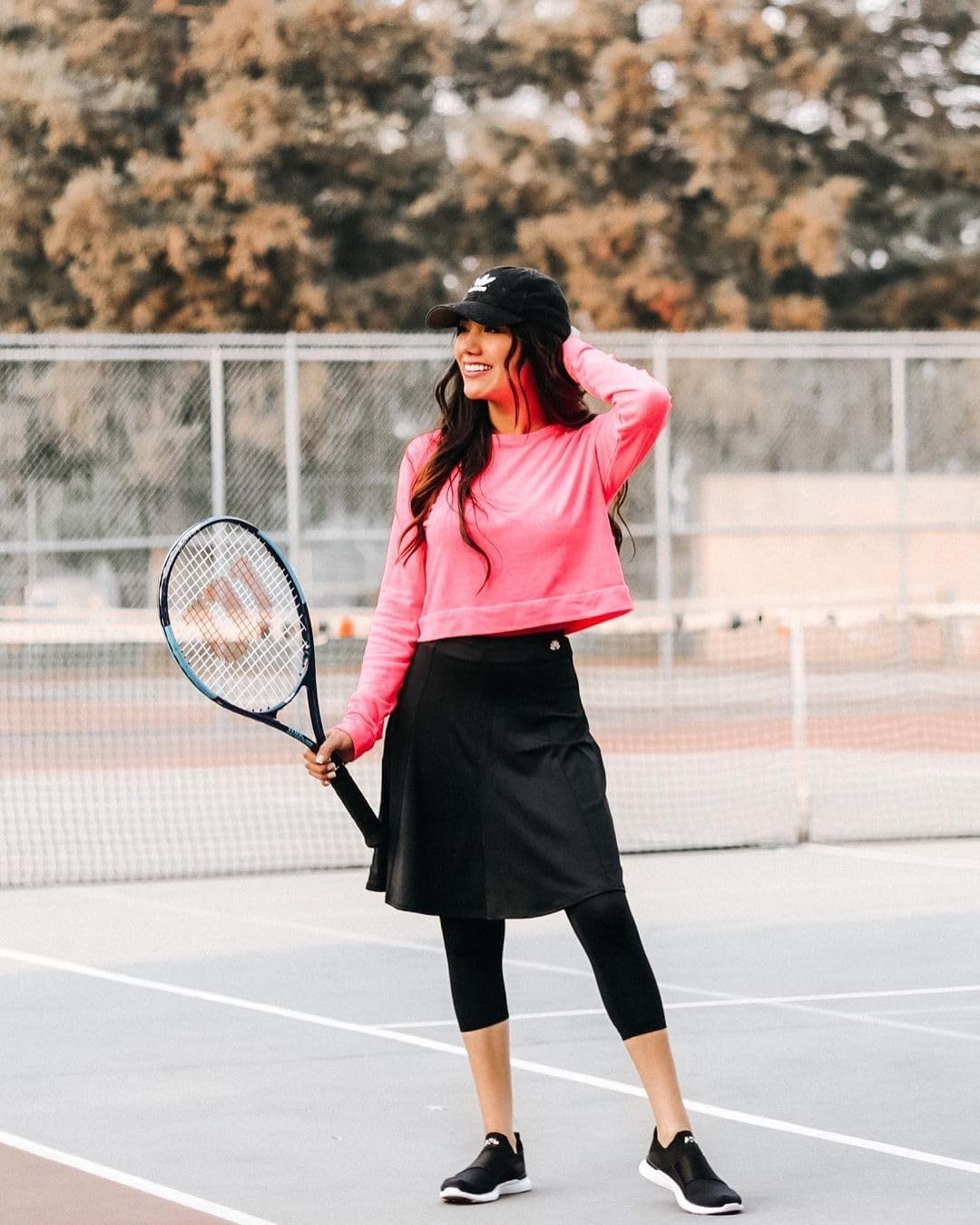 Snoga Athletics- Ballet Flare Snoga 22in Modest Athletic Flowy Midi Skirt w/Capri Leggings for Women, Black