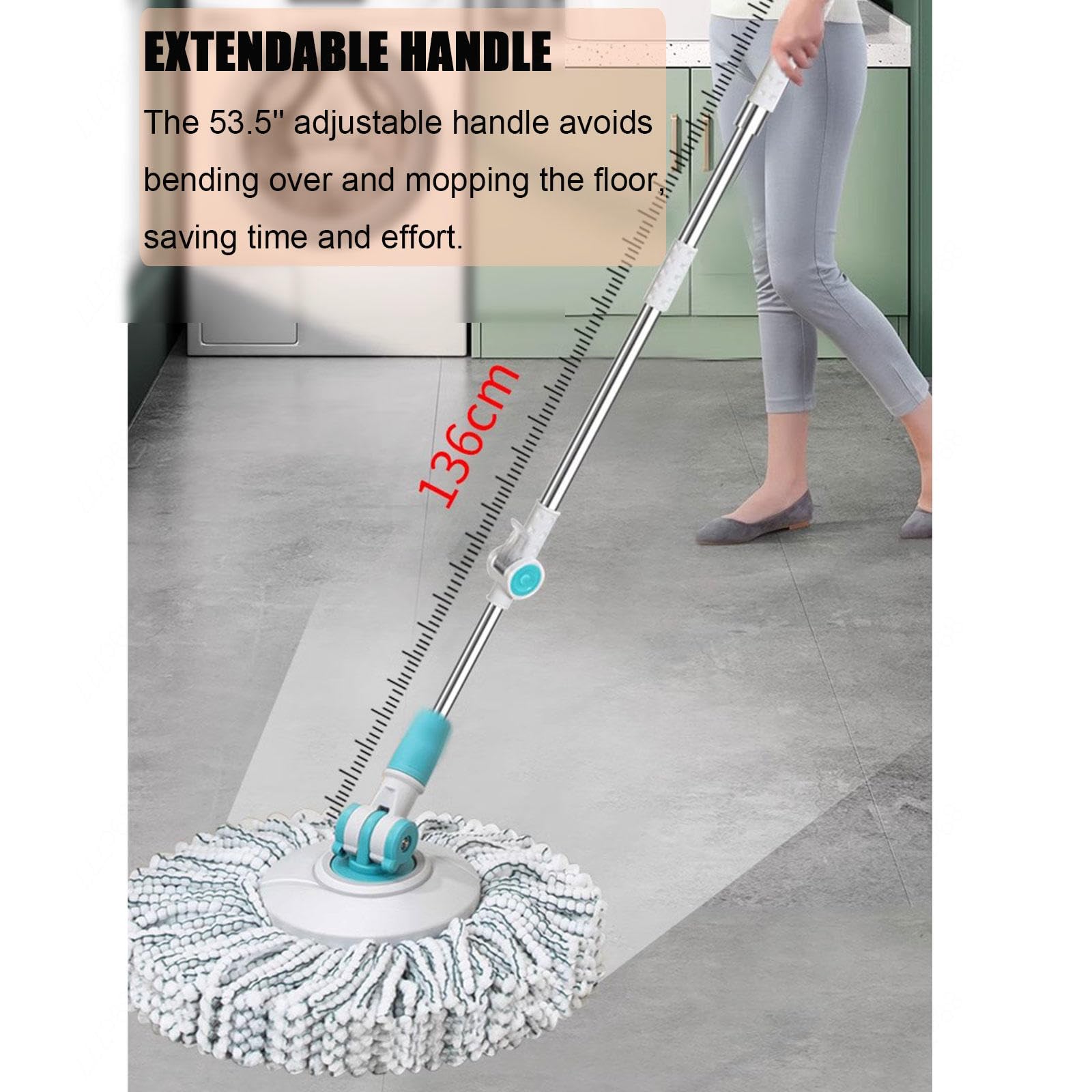 AMNOOL Juego de Fregona Giratoria y Cubeta con Escurridor - Uso Húmedo/seco en Madera Dura y Baldosas - Cubo de Fregona Autoescurrido con 7 Cabezales de Fregona Lavables de Microfibra