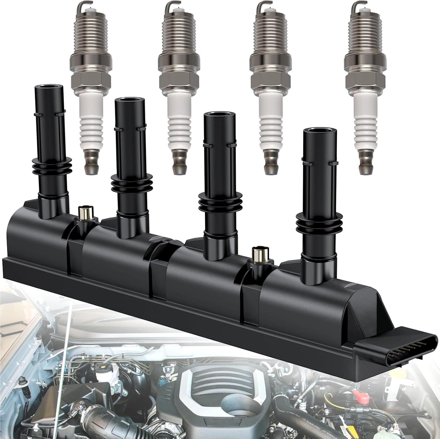 Ignition Coil Pack & 4 Iridium Spark Plugs Compatible with 1.4L Turbo Chevy Cruze Sonic Trax Volt Buick Encore 2011 2012 2013 2014 2015 2016 2017 2018 2019 2020, Replace D521C UF669 55577898 55579072 Ignition Coil Pack UF669 and Spark Plug
