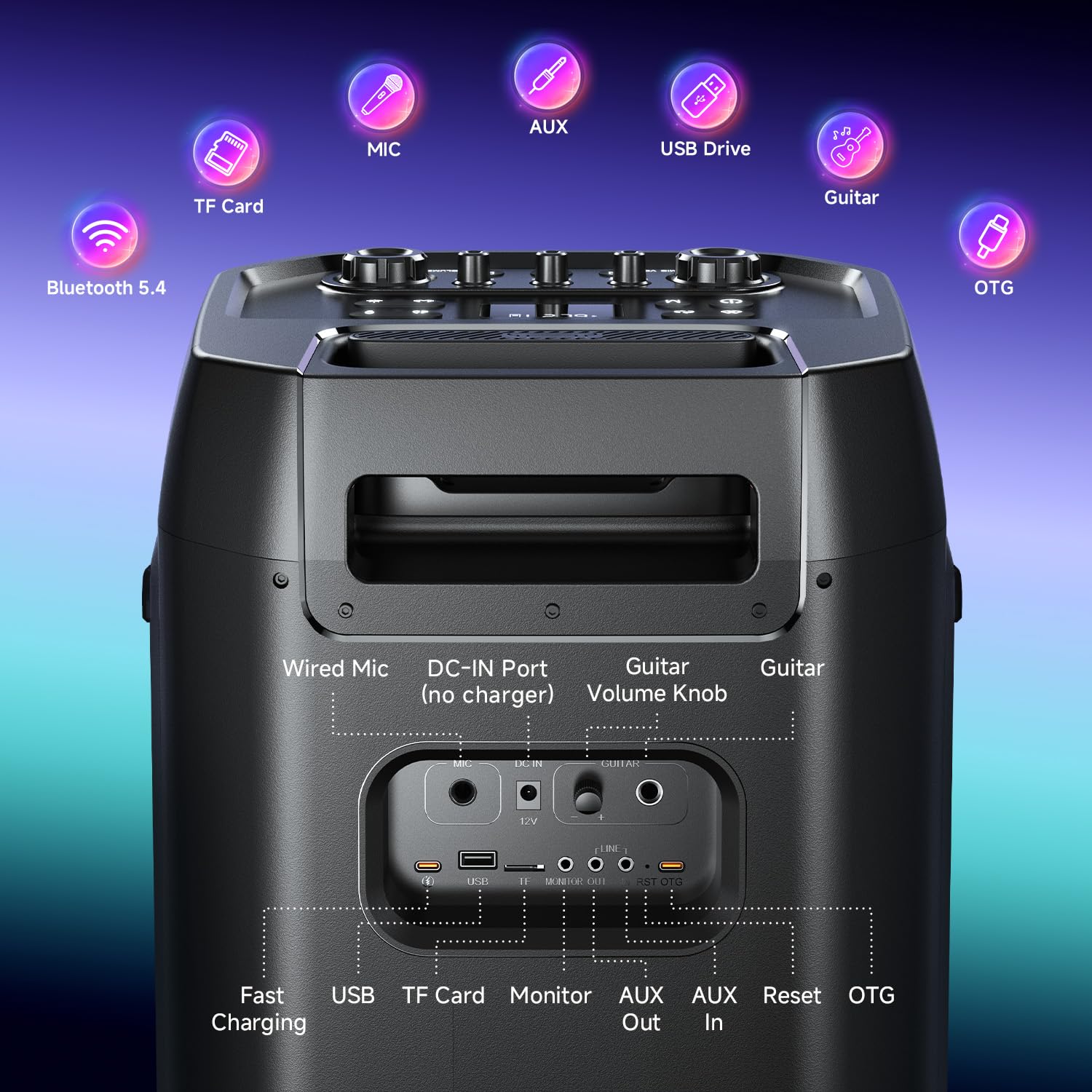 W-KING Tragbare Bluetooth-Lautsprecher-Box mit 370W MAX Pro Sound, Lichtshow, CSB, Bass Boost, Rollen und Teleskopgriff, 25H Laufzeit, Schnellladung, MIC&Guitar in,Party Lautsprecher für innen&außen