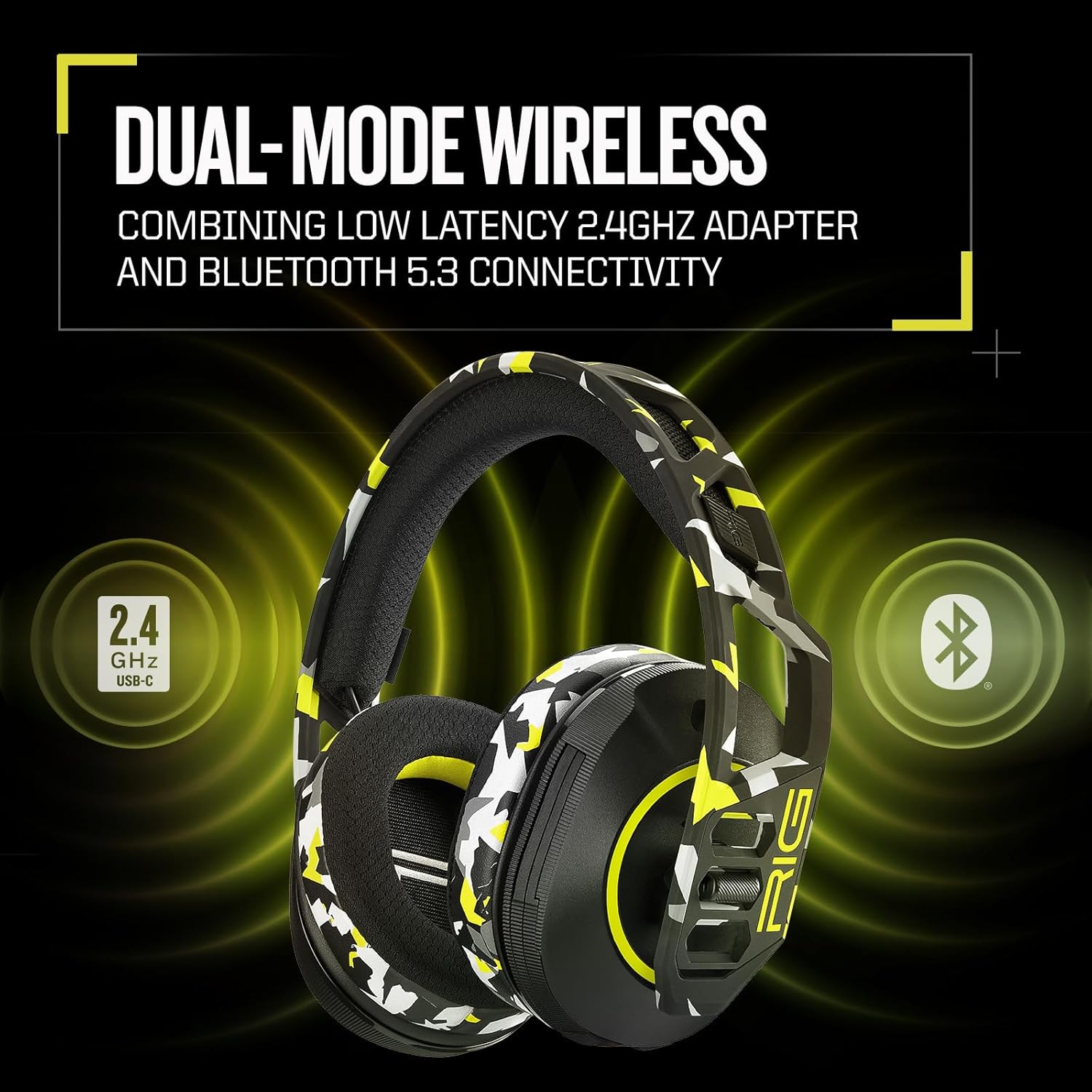 RIG 600 PRO HS Dual Wireless Multiplatform Gaming Headset with 2.4GHz/Bluetooth for PlayStation PS4, PS5, Nintendo Switch, Switch 2, PC, USB, Steam Deck, Android, iPhone - Acid Camo