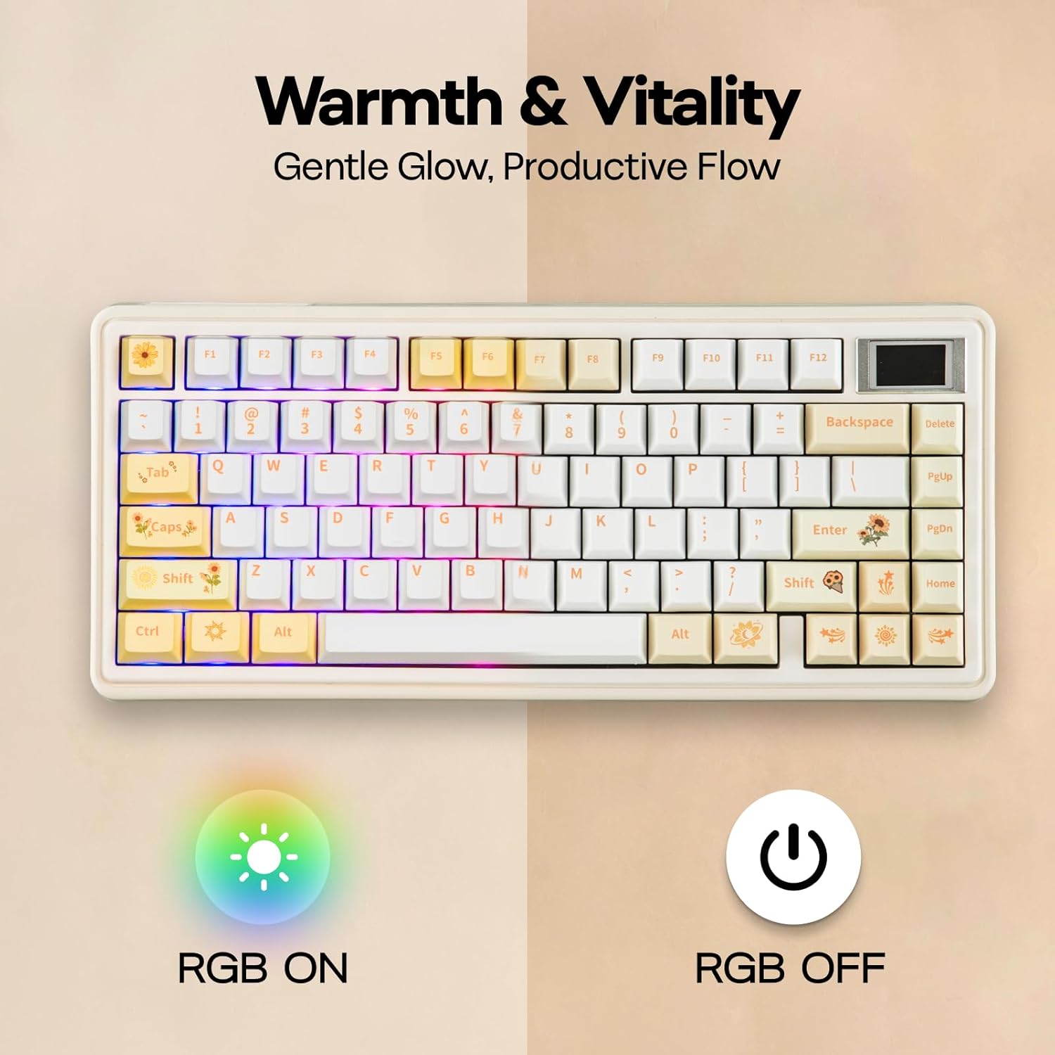 EPOMAKER Sunflower PBT Keycaps, 133 Keys, Cherry Profile, Dye Sublimation, ISO/ANSI Layout, 60%/75%/96%/Full Size, Custom Keyboard Keycaps Set for Mechanical Gaming Keyboard