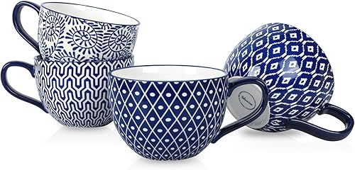 Miniatura 8 de Selamica Juego de 4 tazas de café, tazas de sopa jumbo de 24 onzas con asas, tazas de café de cerámica para cereales, café con leche, capuchino,