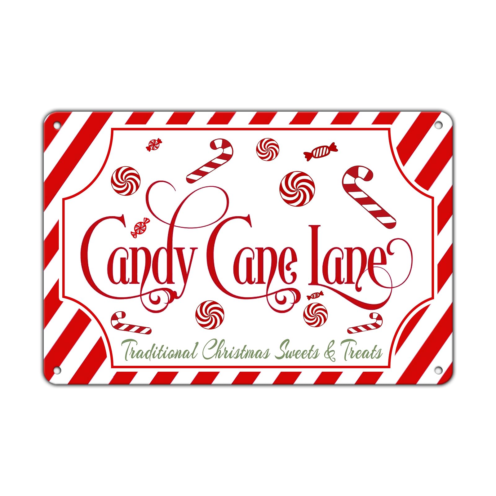 peiyeety Christmas Candy Cane Lane Tin Sign, Winter Wall Decor for Home Indoor Outdoor, 8X12 Inch