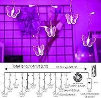Vista 4 de GONIMY Cortina de luces de mariposa de 60 luces LED de 13.1 pies alimentadas por USB, 8 modos de control remoto, impermeables, luces parpadeantes