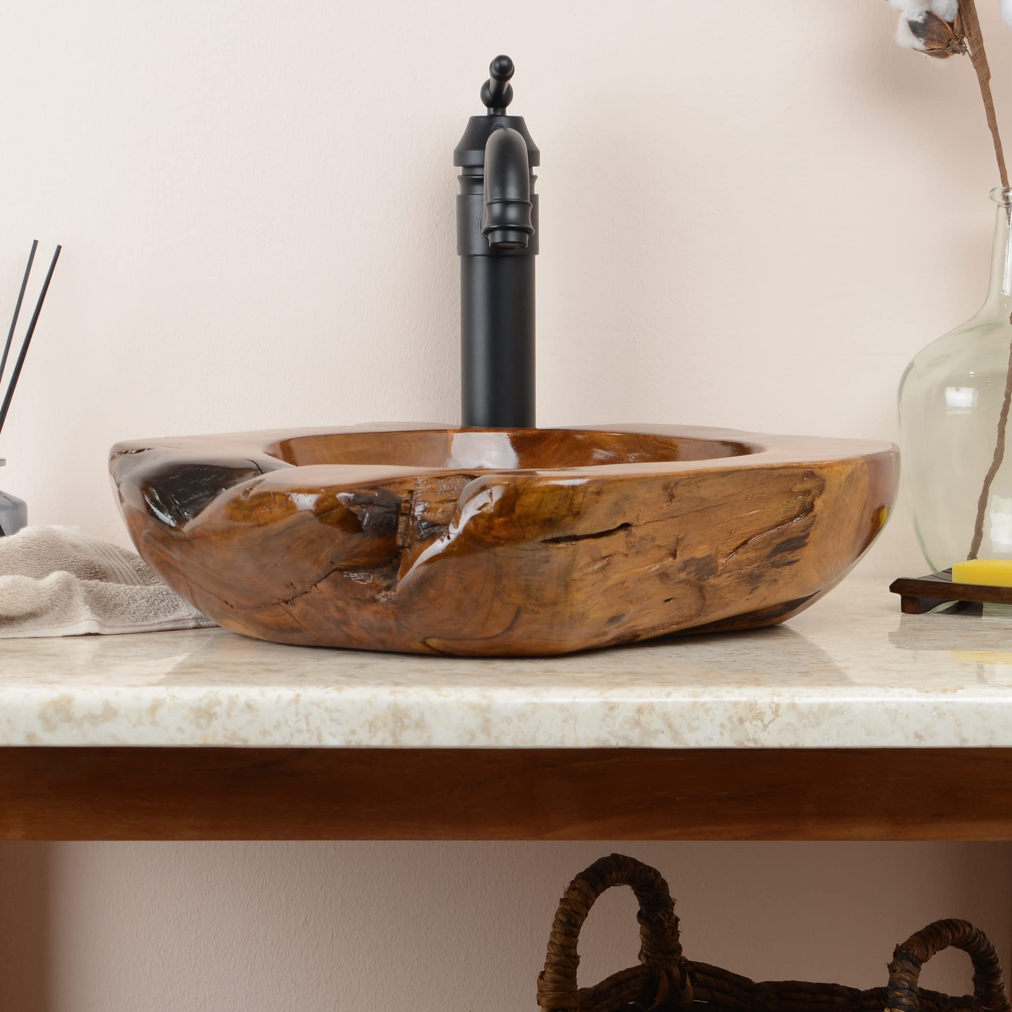 Lavabo di legno | Legno Rotondo ca 45 cm | Fotografati individualmente + selezione di lavabi in teak dalla galleria fotografica ✓ Lavabi in teak per il tuo bagno