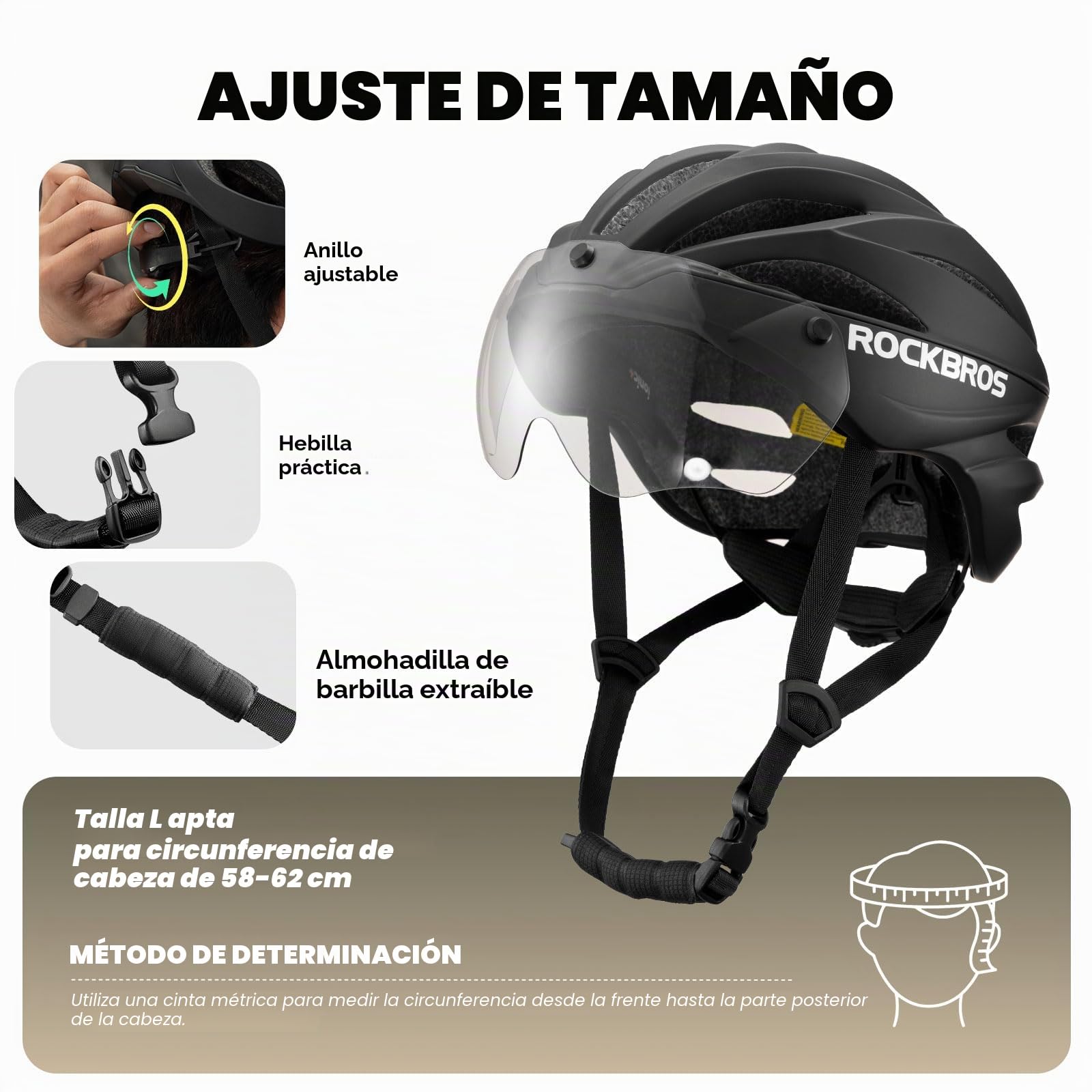 ROCKBROS Casco Bicicleta Adulto con Visera Magnética Extraíble, Casco MTB Bicicleta Carretera Ajustable Casco Ciclismo Ligero con Forro Lavable para Hombre Mujer 58-62cm