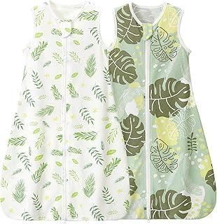 2er Pack Baby Schlafsack 1.0 TOG, 100% Baumwolle Superweich Babyschlafsack für Frühling & Herbst, 18–36 Monate, Breitblatt und Jungblatt, Größe L