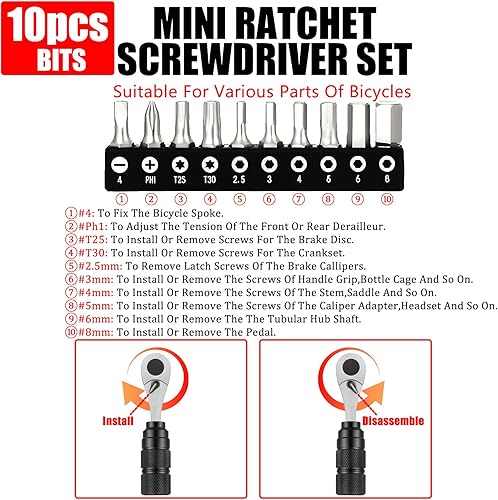 Miniatura 2 de Kit de herramientas de bicicleta de 28 piezas, juego de reparación de bicicletas portátil, juego de neumáticos planos para bicicleta con mini bomba,