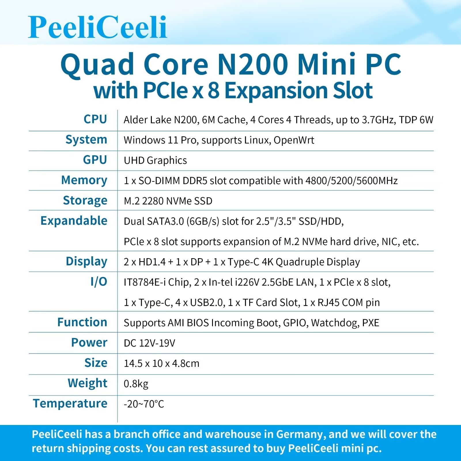 Mini PC Firewall Appliance, 12th Gen N200, Dual i226V 2.5G LAN Desktop Computer, 2HD, Designed for DIY/3D Printing Enthusiasts, Barebone, NO RAM, NO Storage, NO System