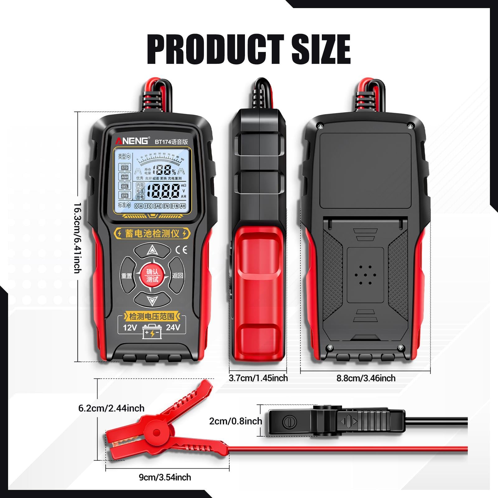 Tester per Batterie per Auto, Analizzatore Digitale per Batterie per Veicoli Marini, SUV, ATV