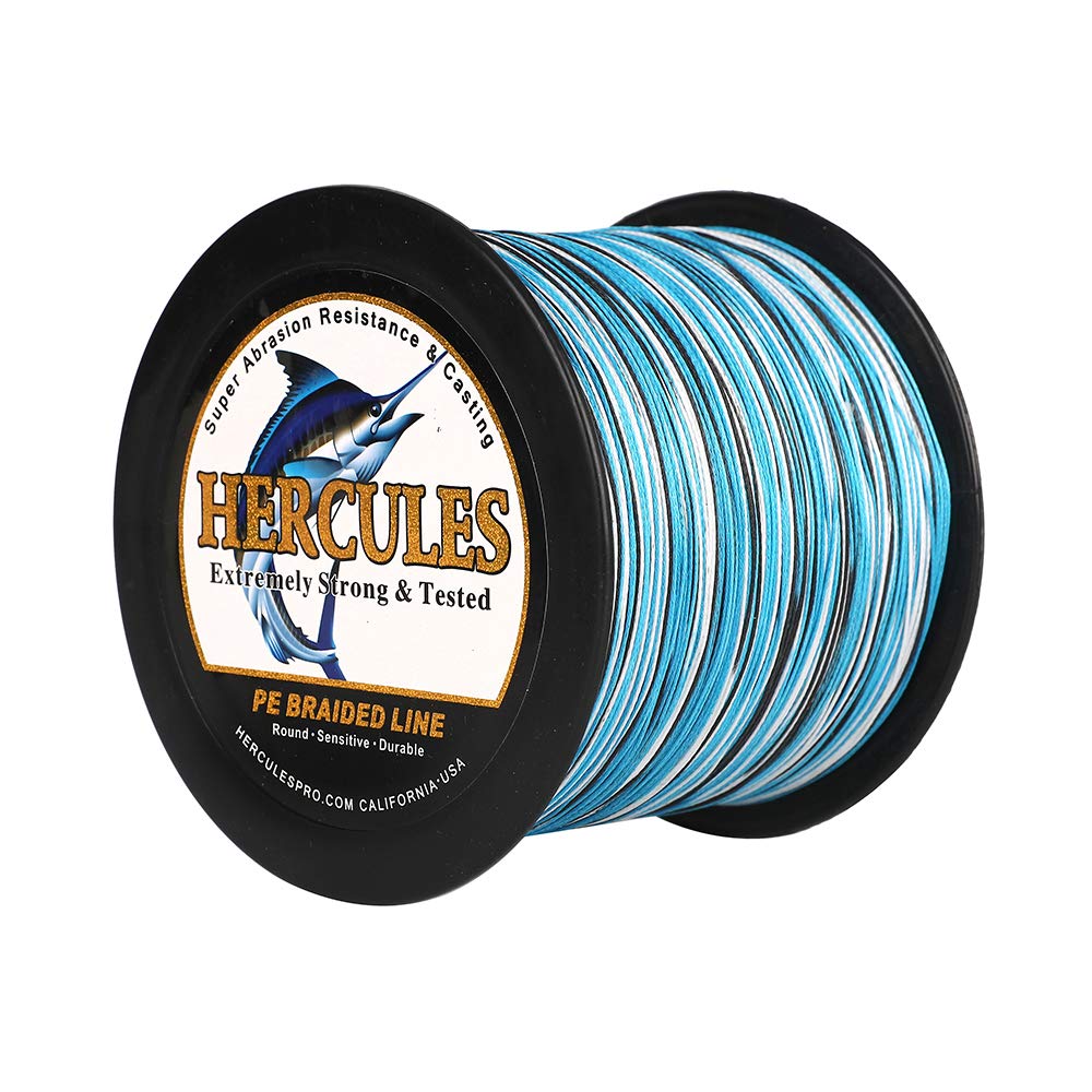 Hercules Braided Fishing Line 1500m 1640yds 10lbs-200lbs Pe Superline 8 Strands (Blue Camo 90lb/40.8kg 0.50mm)
