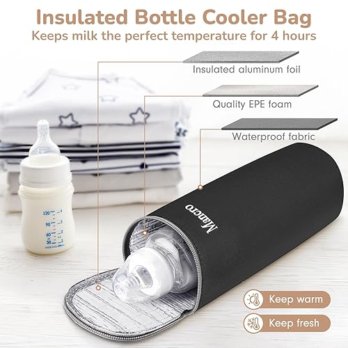 Miniatura 3 de Mancro Paquete de 2 bolsas aisladas para biberones, se adapta a biberones de hasta 12 onzas, bolsa enfriadora de leche materna con asa de botón,