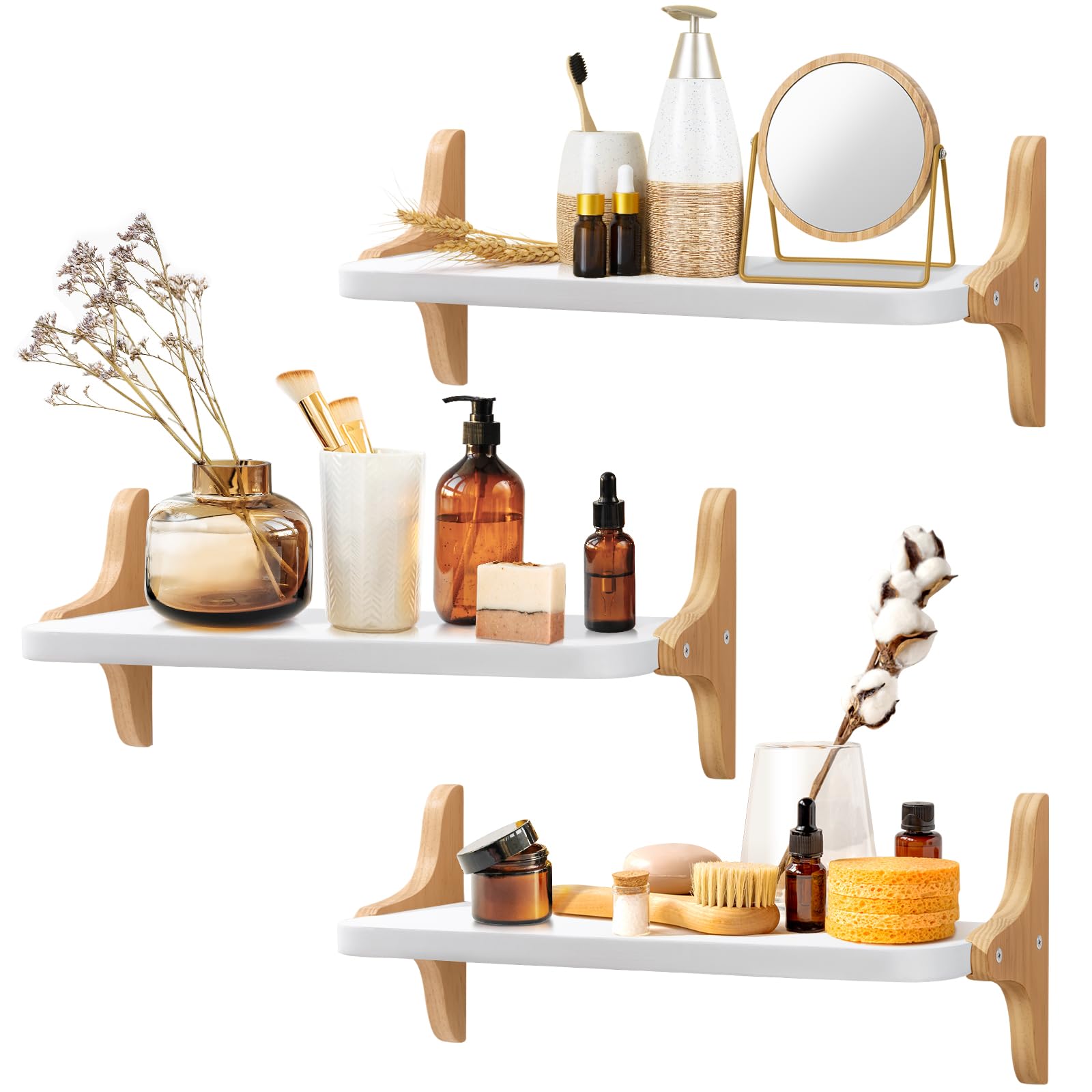 Étagère murale cuisine et salle de bain en bois 3 pièces pour un intérieur ordonné