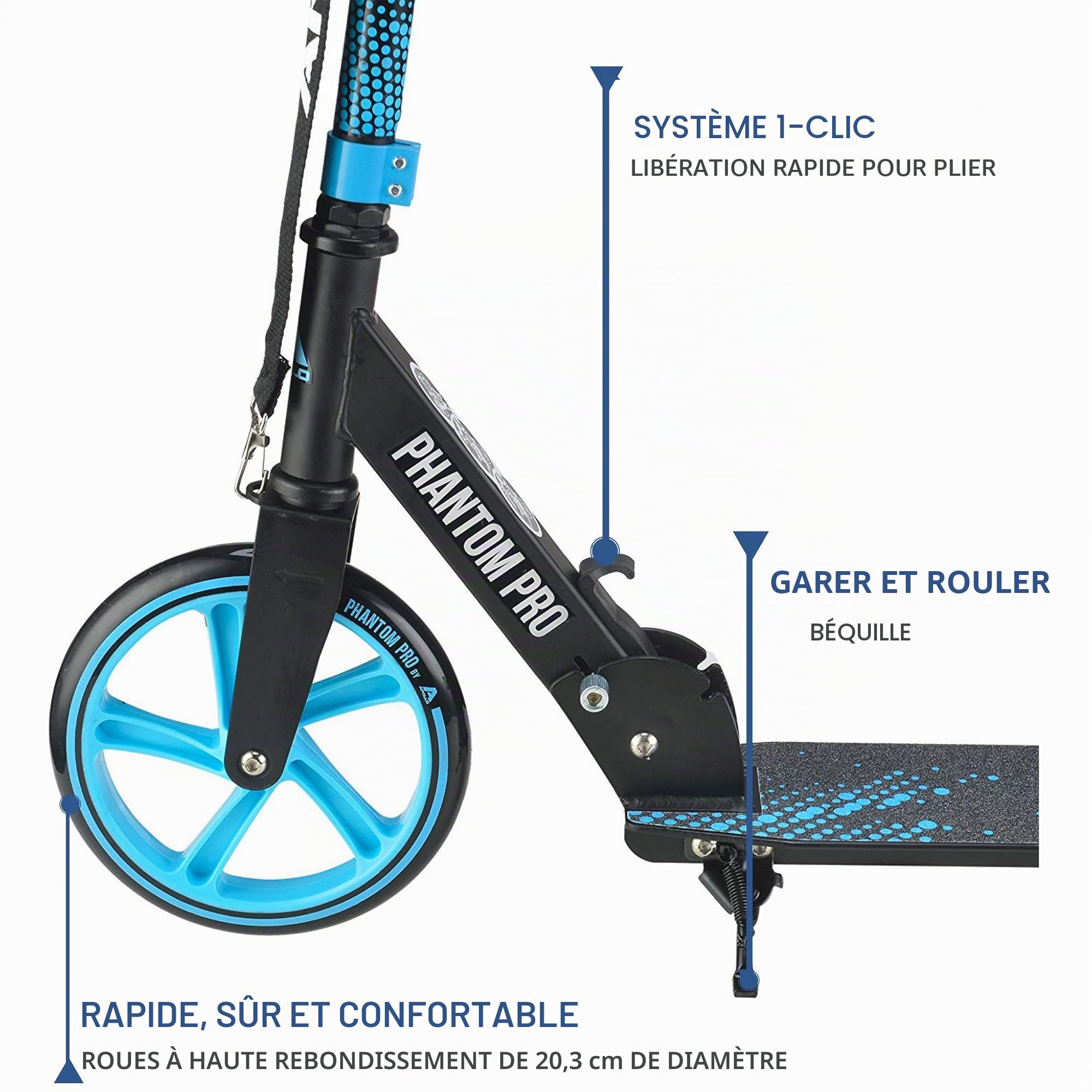 Apollo Trotinette aux Roues XXL - 200mm - Trotinette Freestyle de Ville Phantom Pro - City Scooter Pliable et à Hauteur Ajustable pour Adultes et Enfants