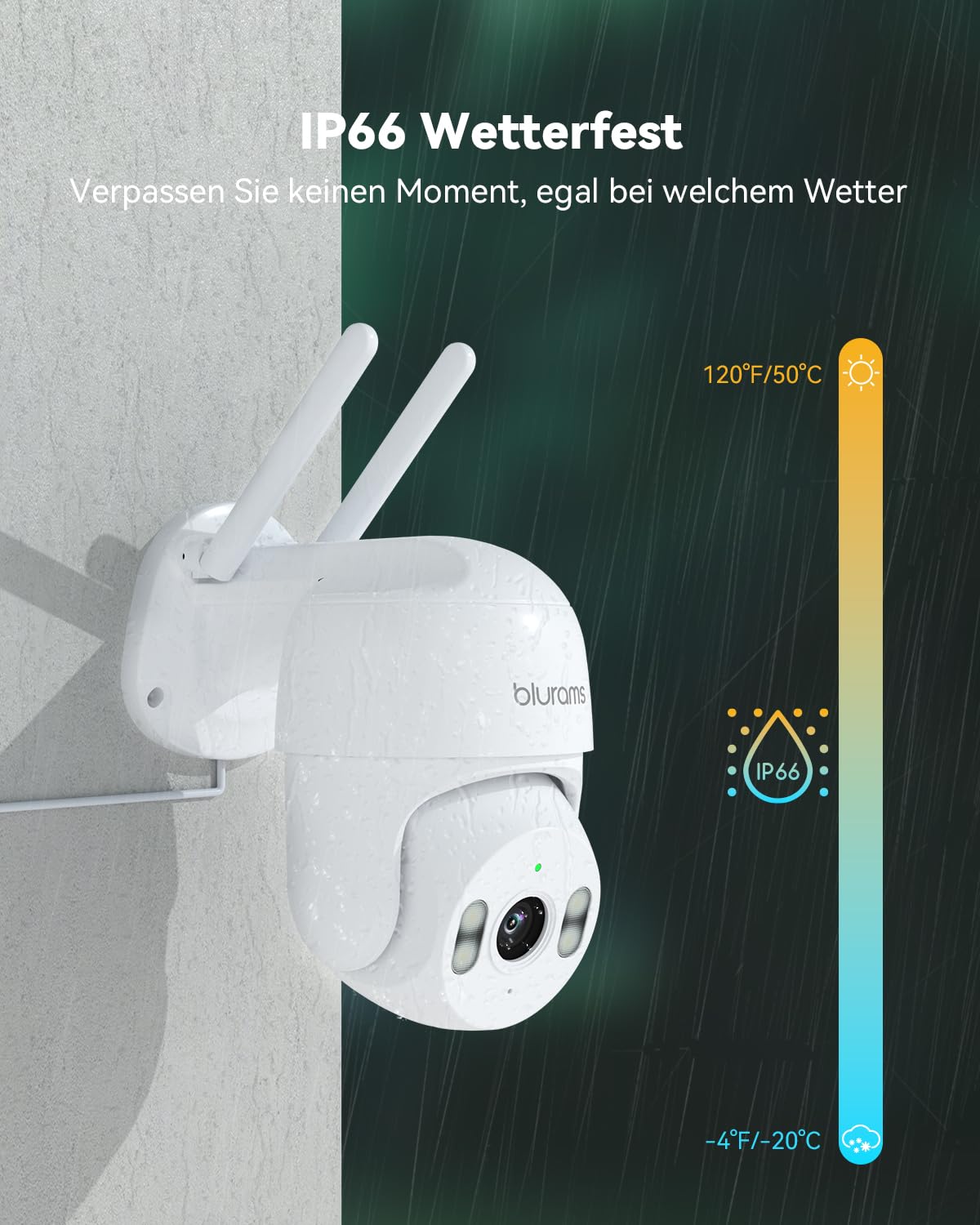 blurams 2K 3MP Überwachungskamera Aussen WLAN - Kamera Überwachung Outdoor mit 5GHz & 2.4GHz WiFi, 360 Grad, Kabelgebunden, Nachtsicht, IP66 Wetterfest