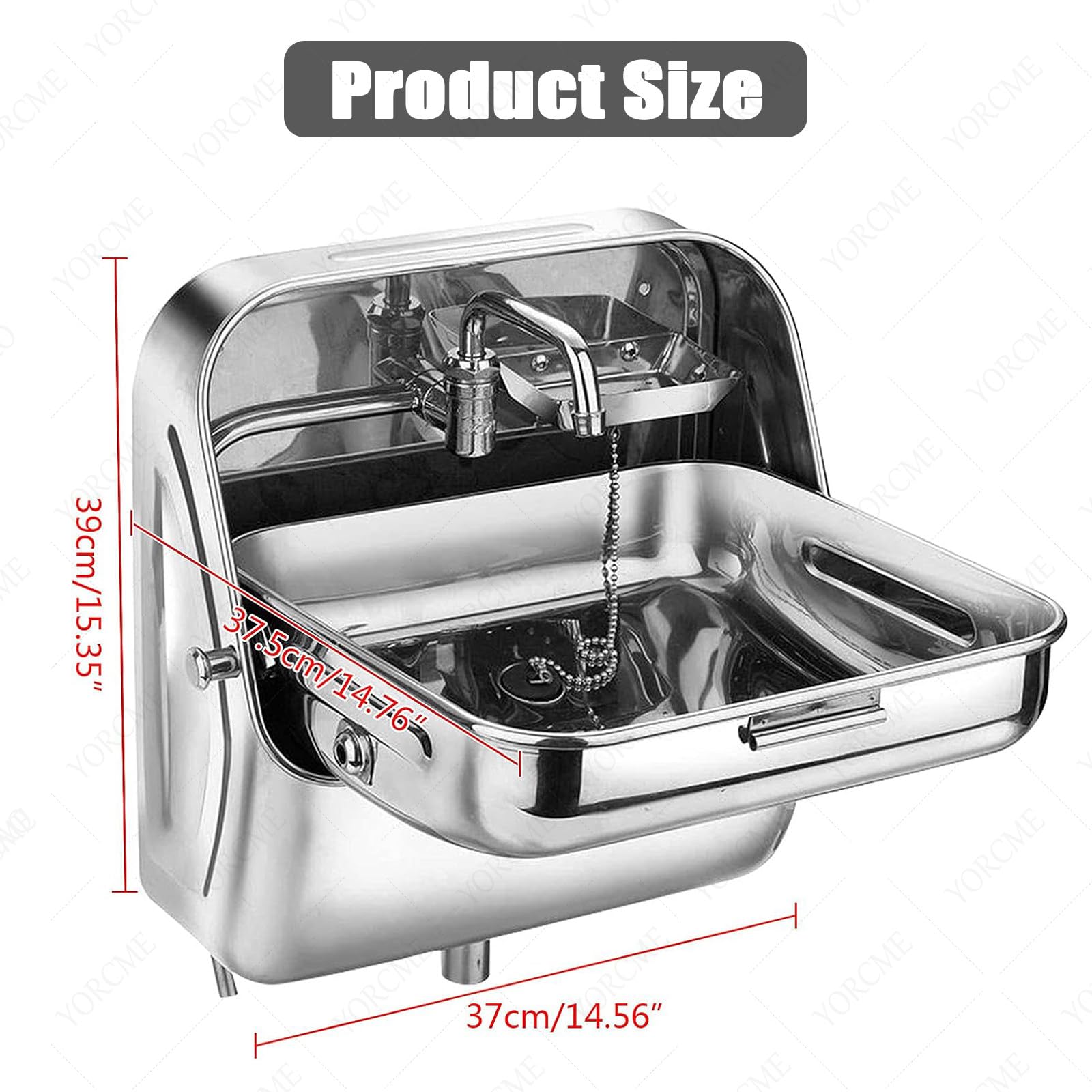 Lavello Pieghevole in Acciaio Inox per Camper - Vasca Singola Quadrata con Rubinetto Curvo per roulotte, Camper e Yacht - Lavamani da Cucina Resistente e antiruggine