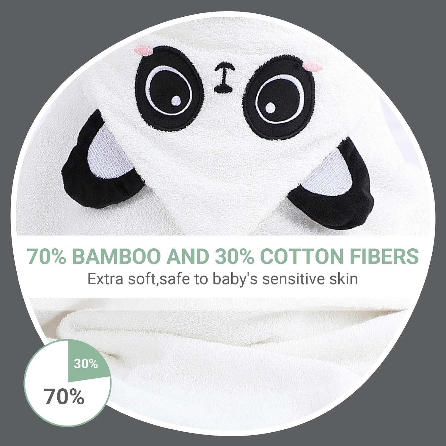 MICHLEY Bamboo Viscose Baby Hooded Bath Towel for Boys and Girls, 29.5 x 29.5 Inch Ultra-Soft and Quick-drying Infant Bathrobe (Panda)