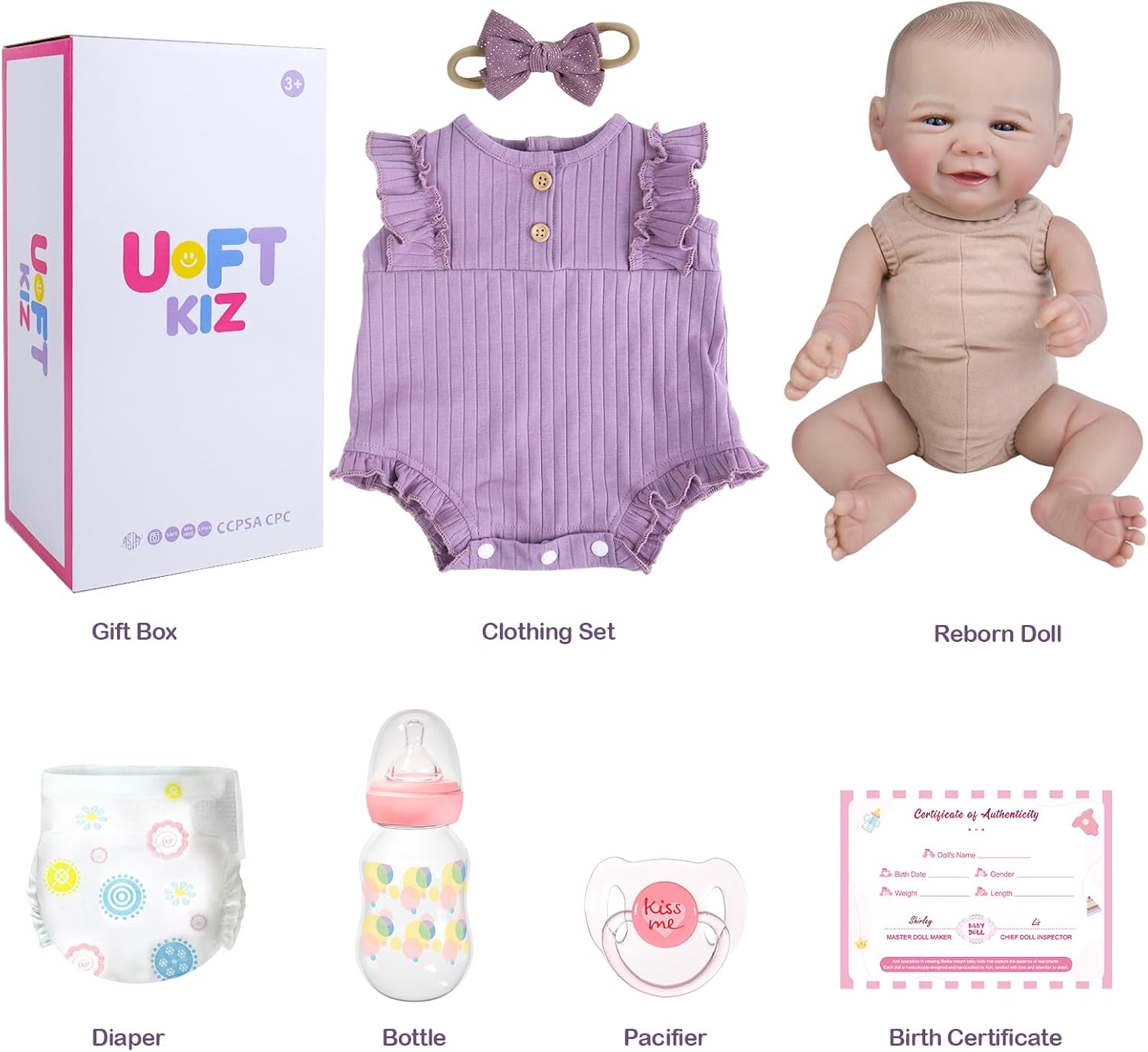 UOFTKIZ Lifelike Reborn Baby Dolls - 20" Realistic Girl Baby Doll with Feeding Kit, Real Looking Baby Dolls with Cloth Body, Choice for Kids 3+, Grandparents, New-Parents